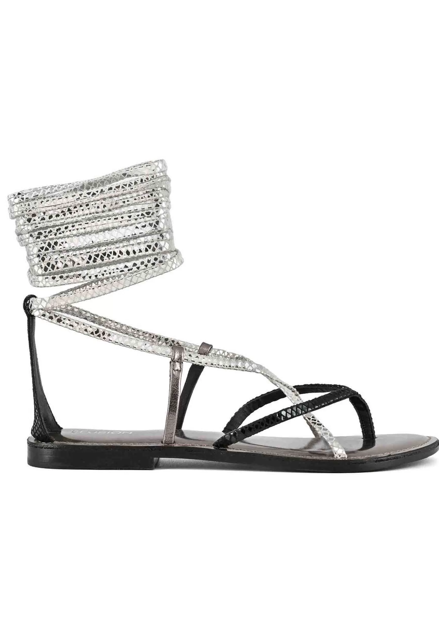 Sandali Flat Donna Infradito In Pelle Nera Con Lacci Alla Caviglia*Coral Blue Cheap