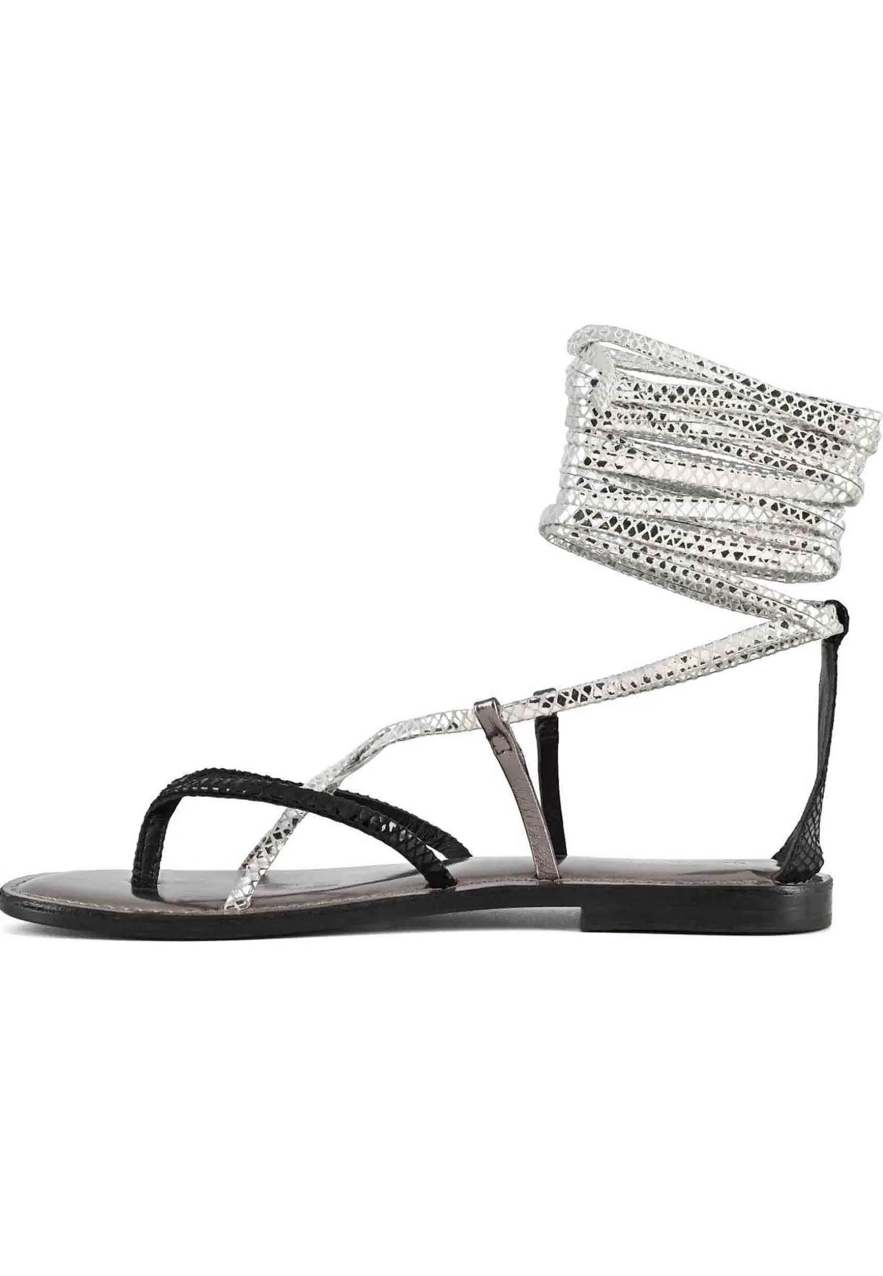 Sandali Flat Donna Infradito In Pelle Nera Con Lacci Alla Caviglia*Coral Blue Cheap