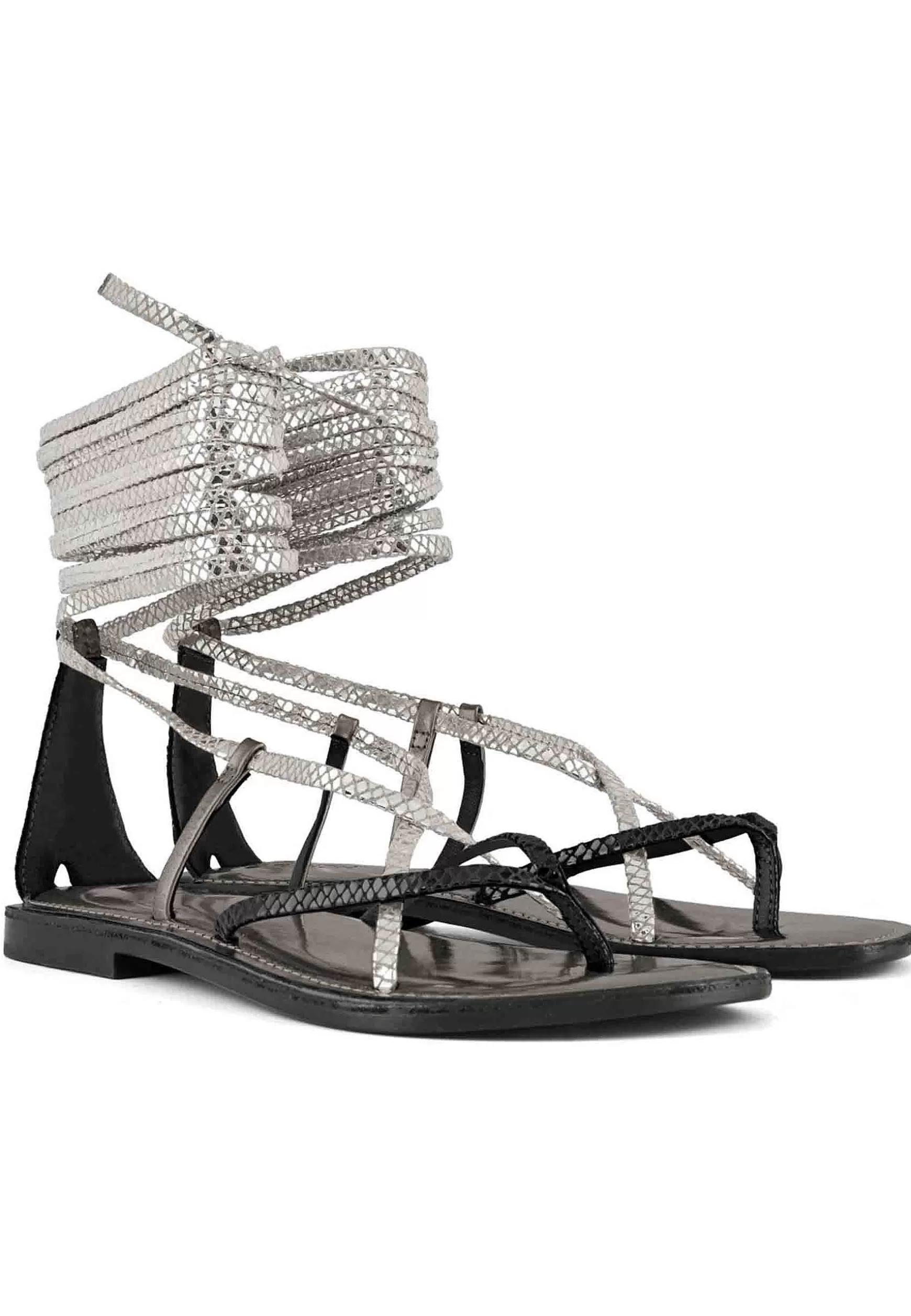 Sandali Flat Donna Infradito In Pelle Nera Con Lacci Alla Caviglia*Coral Blue Cheap