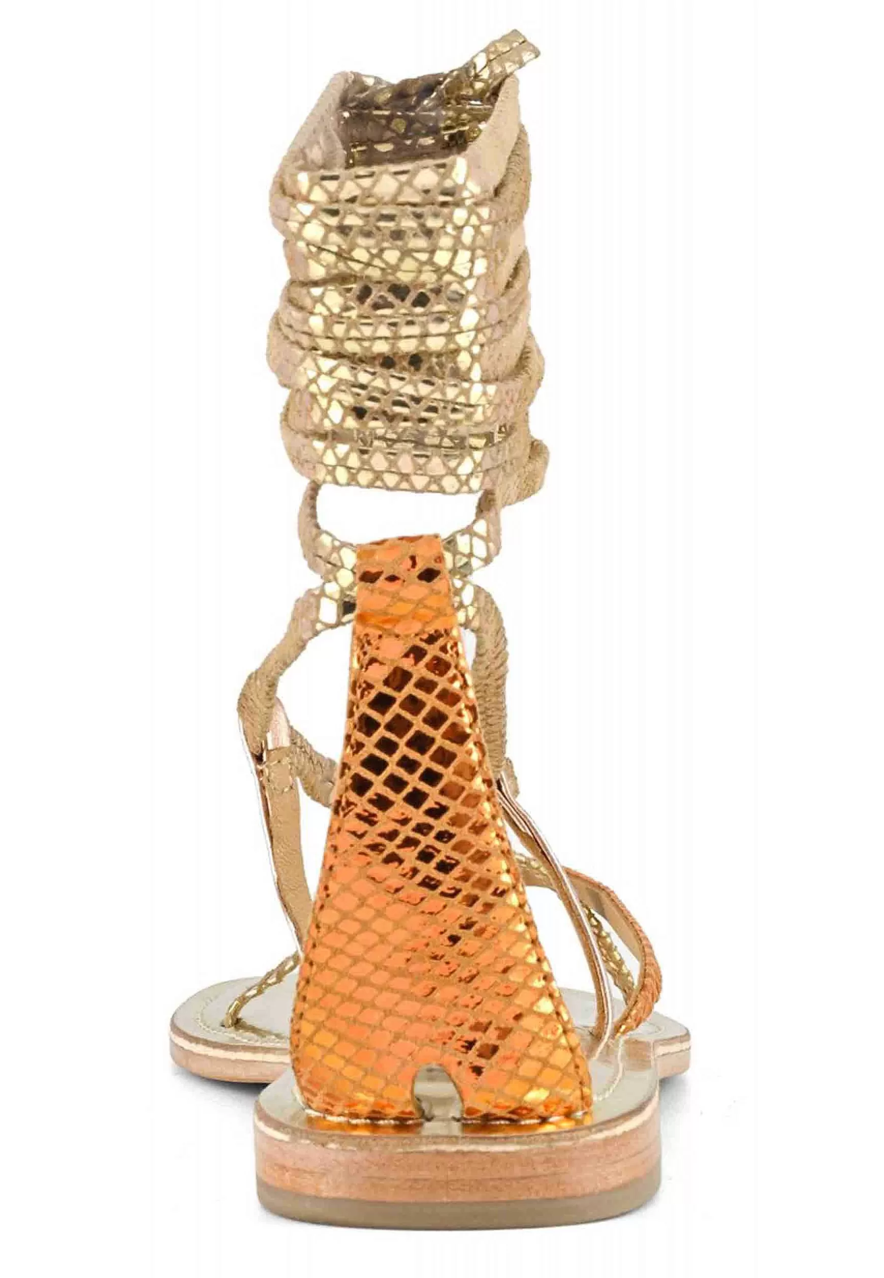 Sandali Flat Donna Infradito In Pelle Oro Con Lacci Alla Caviglia*Coral Blue Store