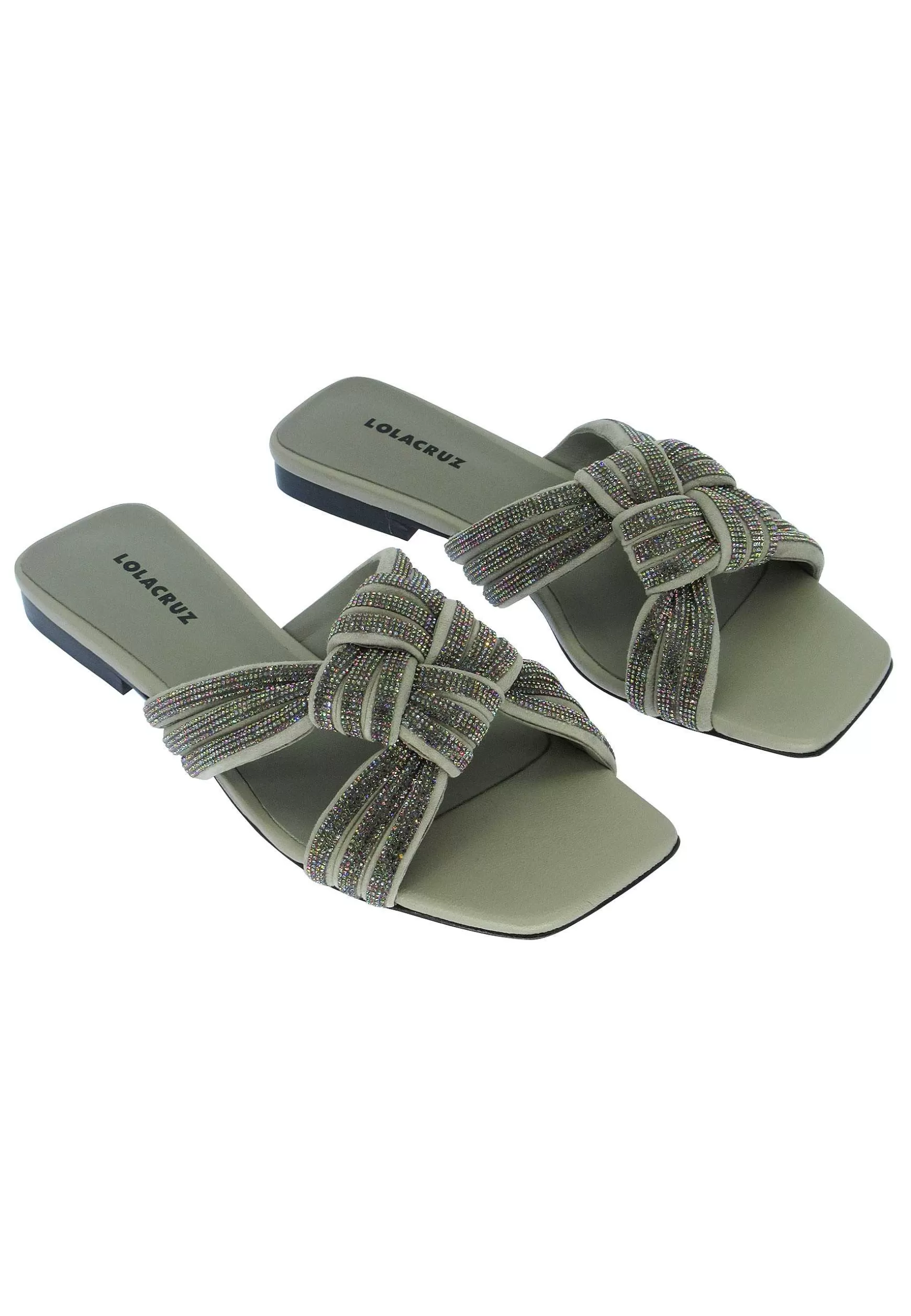 Sandali Flat Donna Karin In Pelle Verde Con Strass Senza Cinturini*Lola Cruz Cheap