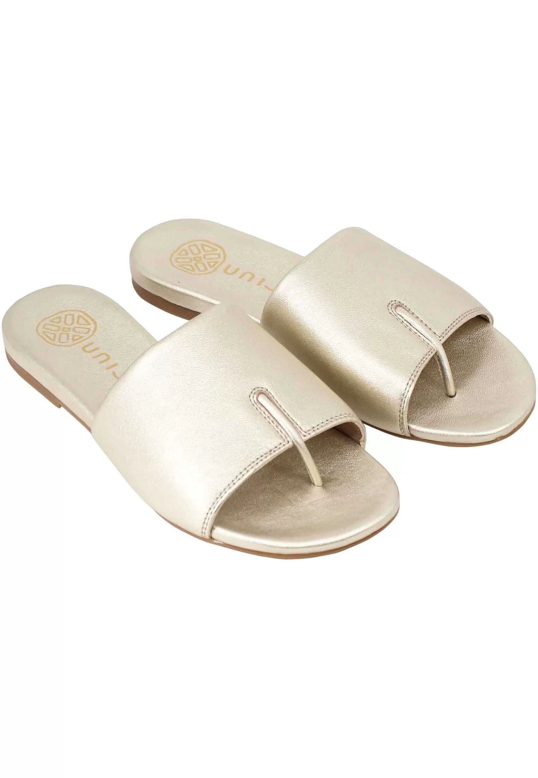 Sandali Flat Infradio Donna In Pelle Laminata Platino Con Suola In Gomma*Unisa Cheap