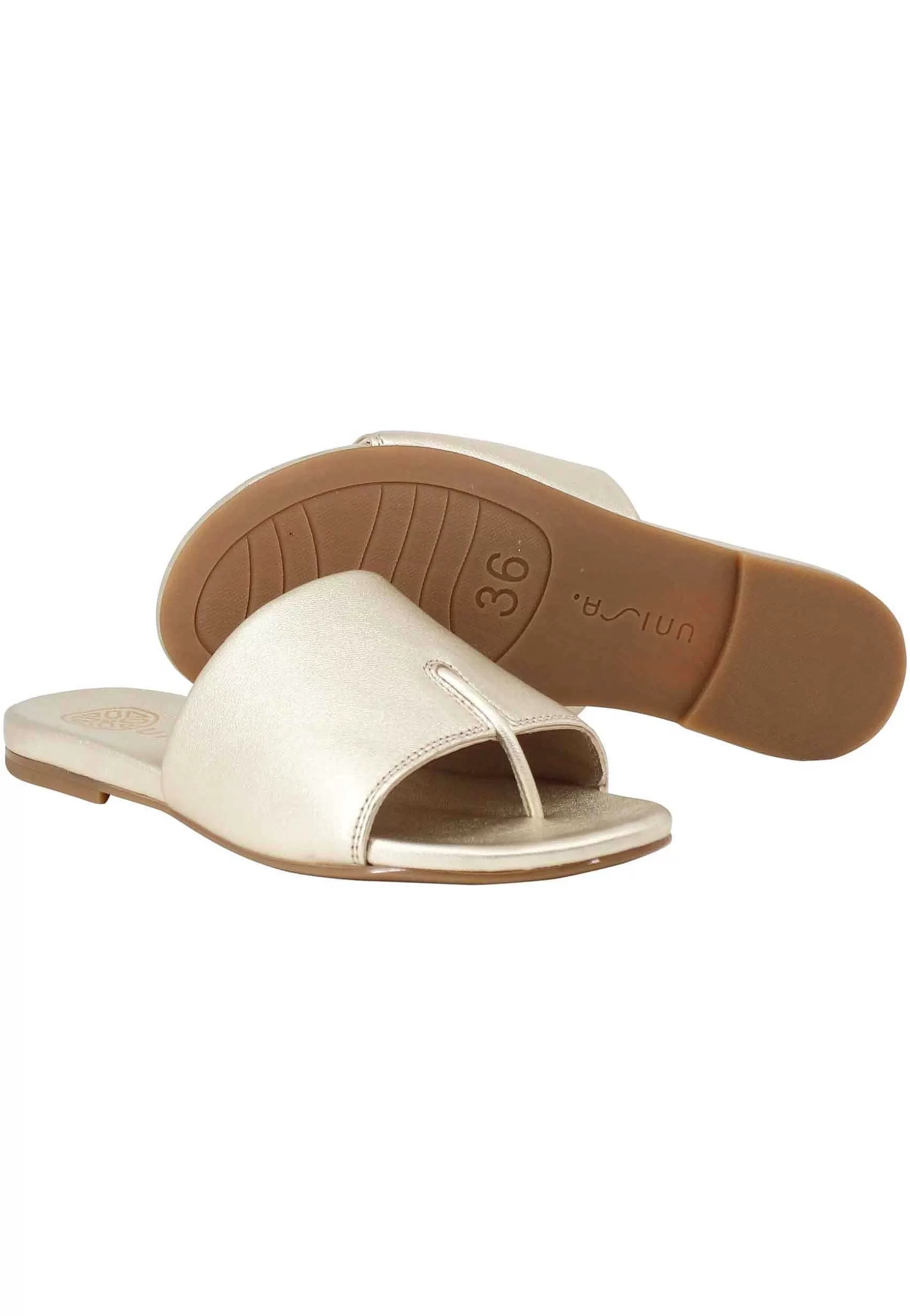 Sandali Flat Infradio Donna In Pelle Laminata Platino Con Suola In Gomma*Unisa Cheap