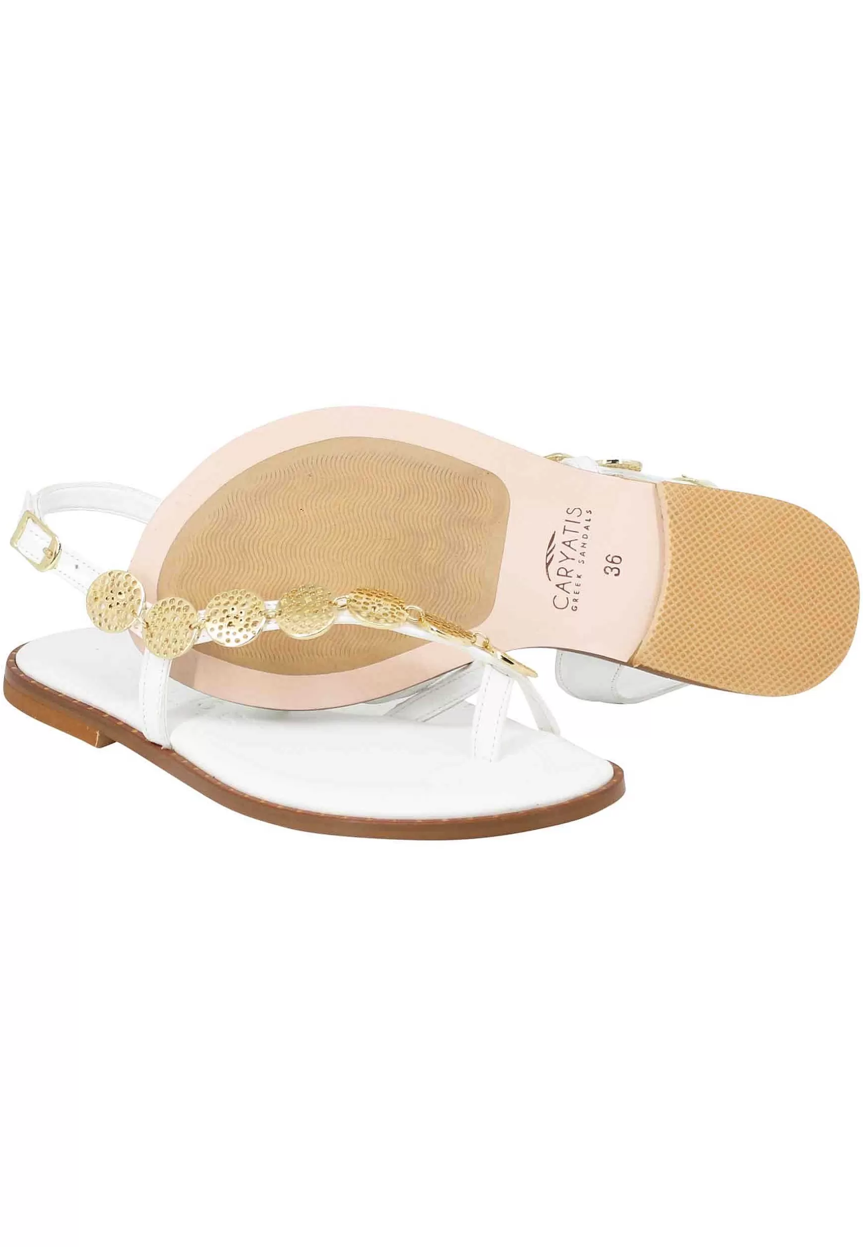 Sandali Flat Slingback Donna In Pelle Bianca Con Medagline** Best