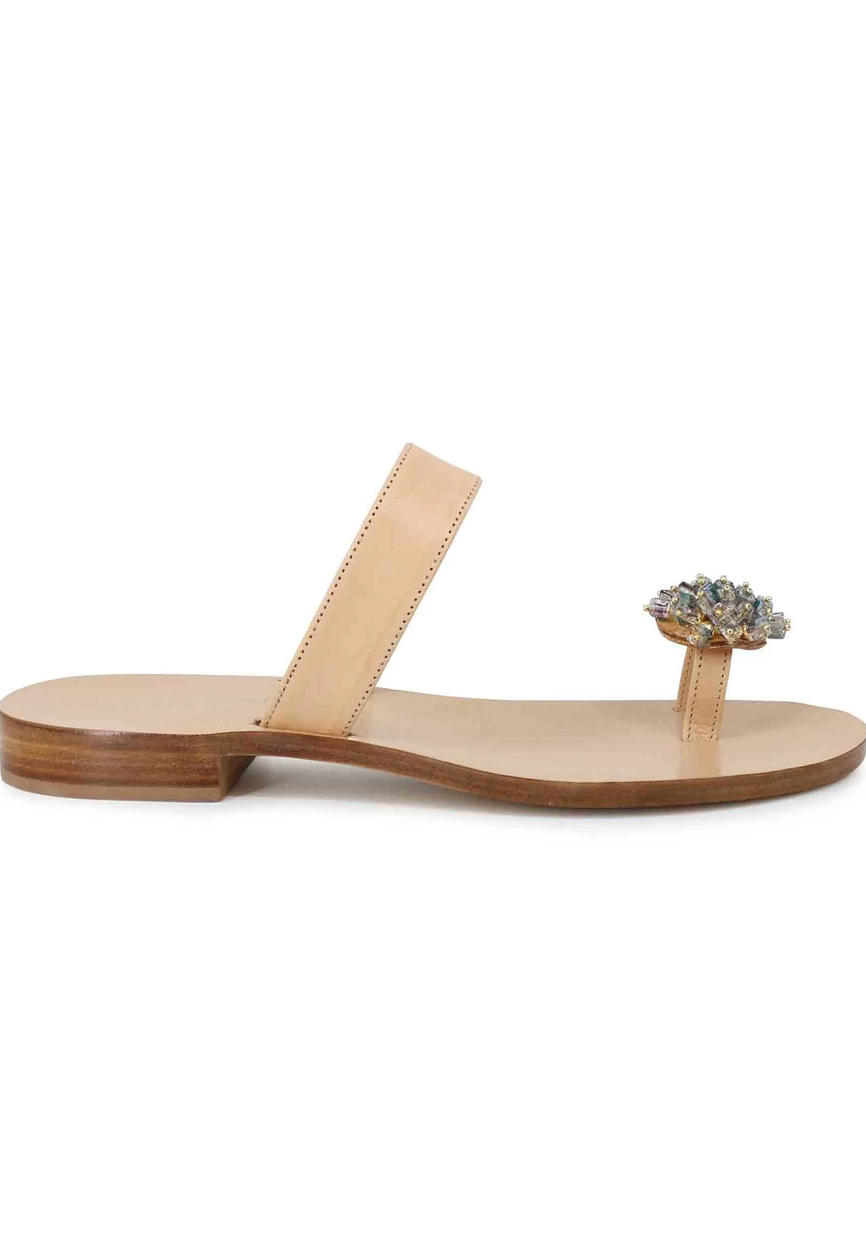 Sandali Infradito Donna In Pelle Naturale Con Gioiello E Tacco Basso** Fashion