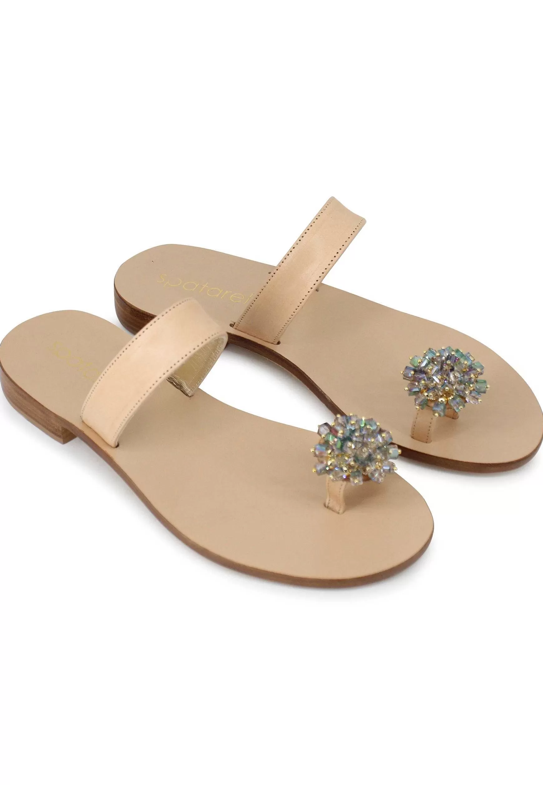 Sandali Infradito Donna In Pelle Naturale Con Gioiello E Tacco Basso** Fashion