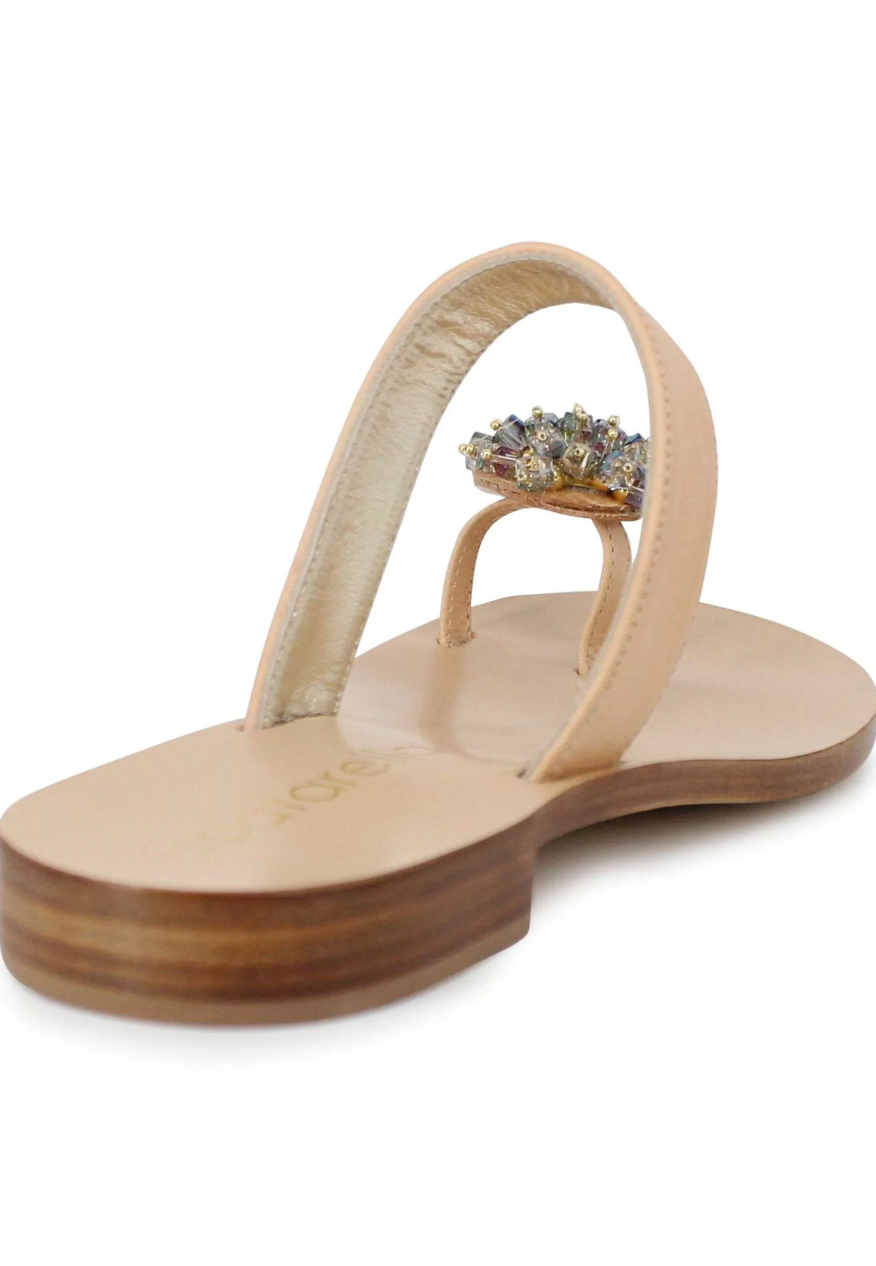 Sandali Infradito Donna In Pelle Naturale Con Gioiello E Tacco Basso** Fashion