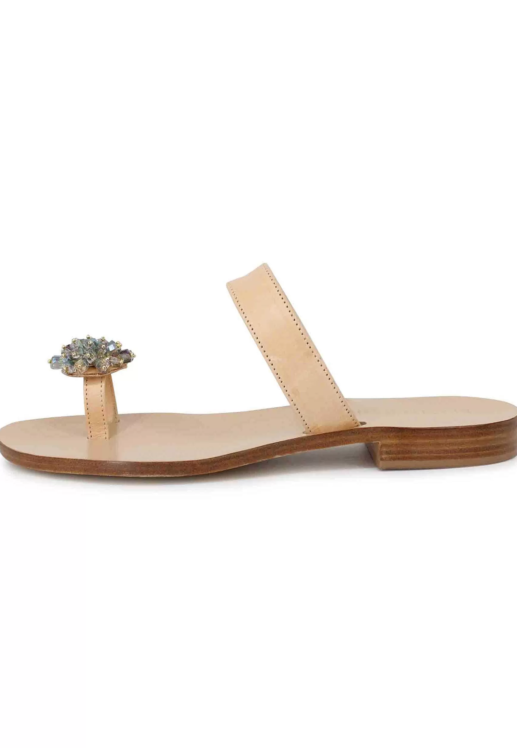 Sandali Infradito Donna In Pelle Naturale Con Gioiello E Tacco Basso** Fashion