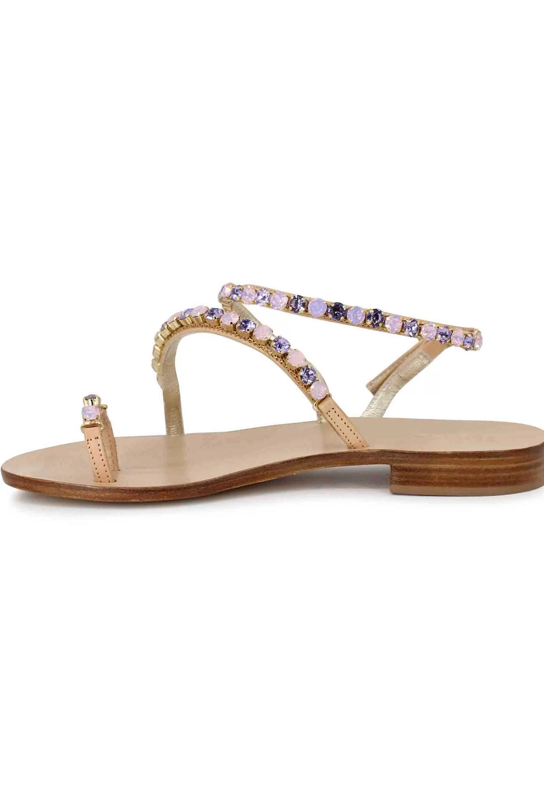 Sandali Infradito Donna In Pelle Naturale Con Strass E Tacco Basso In Cuoio** Shop