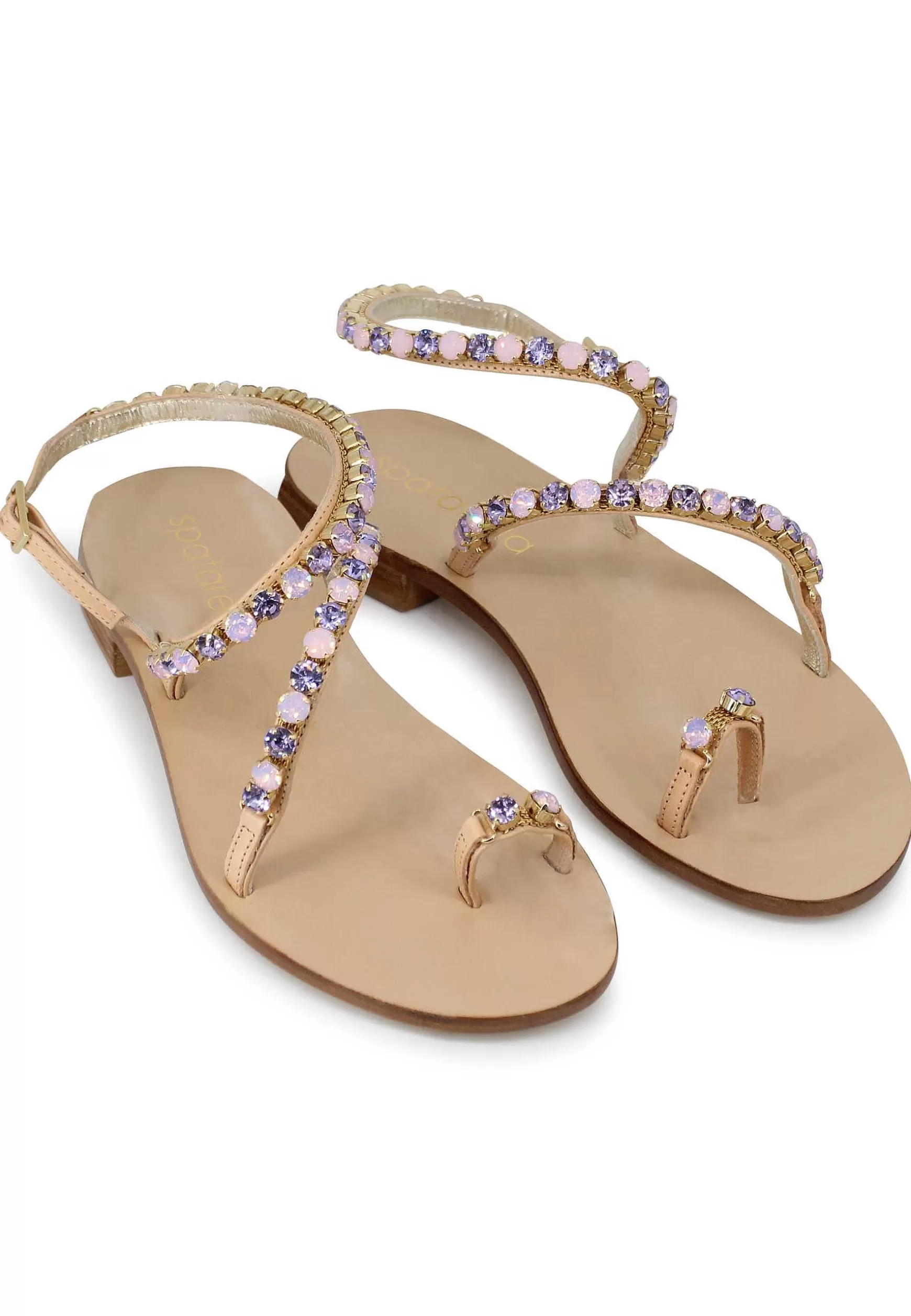 Sandali Infradito Donna In Pelle Naturale Con Strass E Tacco Basso In Cuoio** Shop