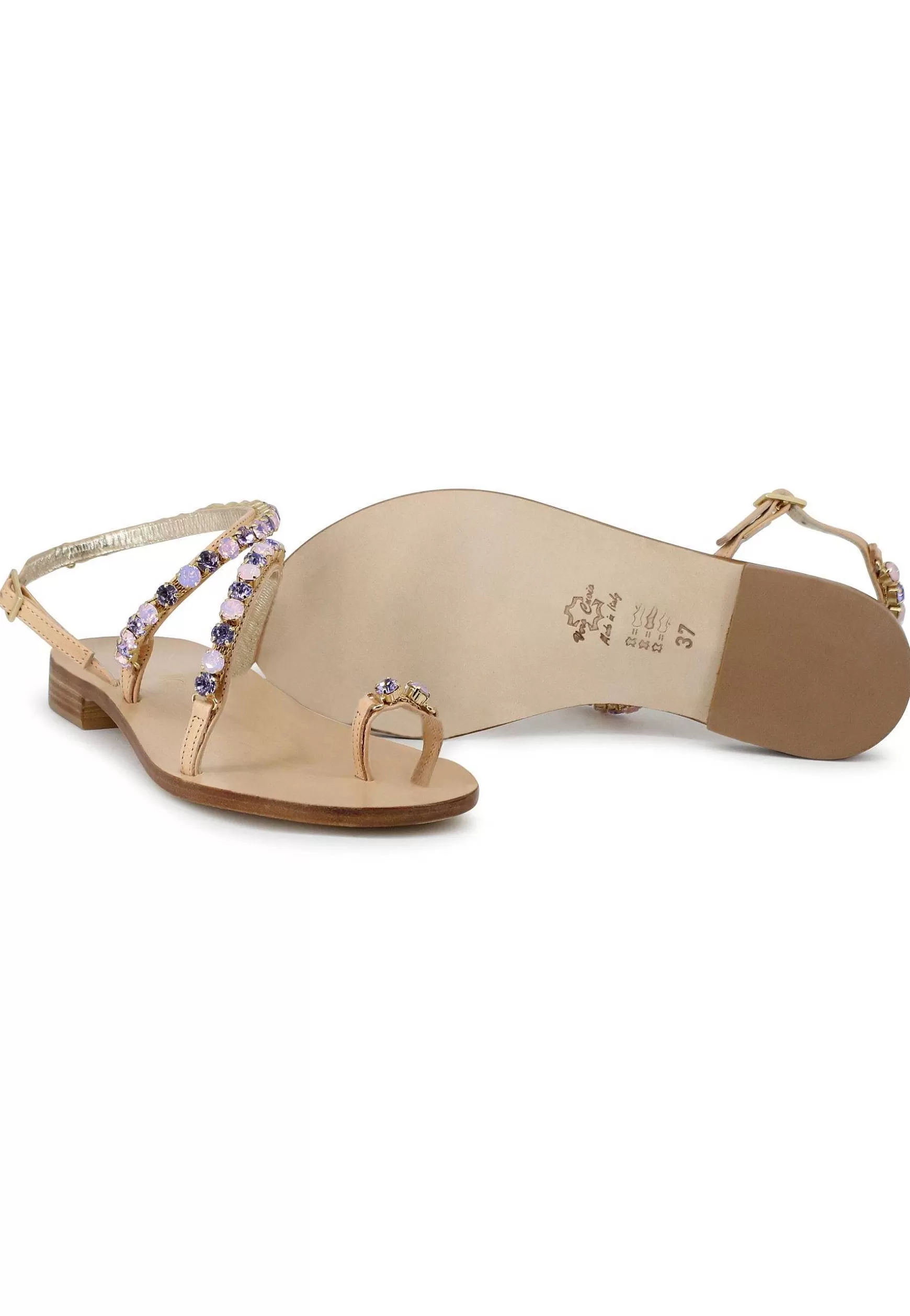 Sandali Infradito Donna In Pelle Naturale Con Strass E Tacco Basso In Cuoio** Shop