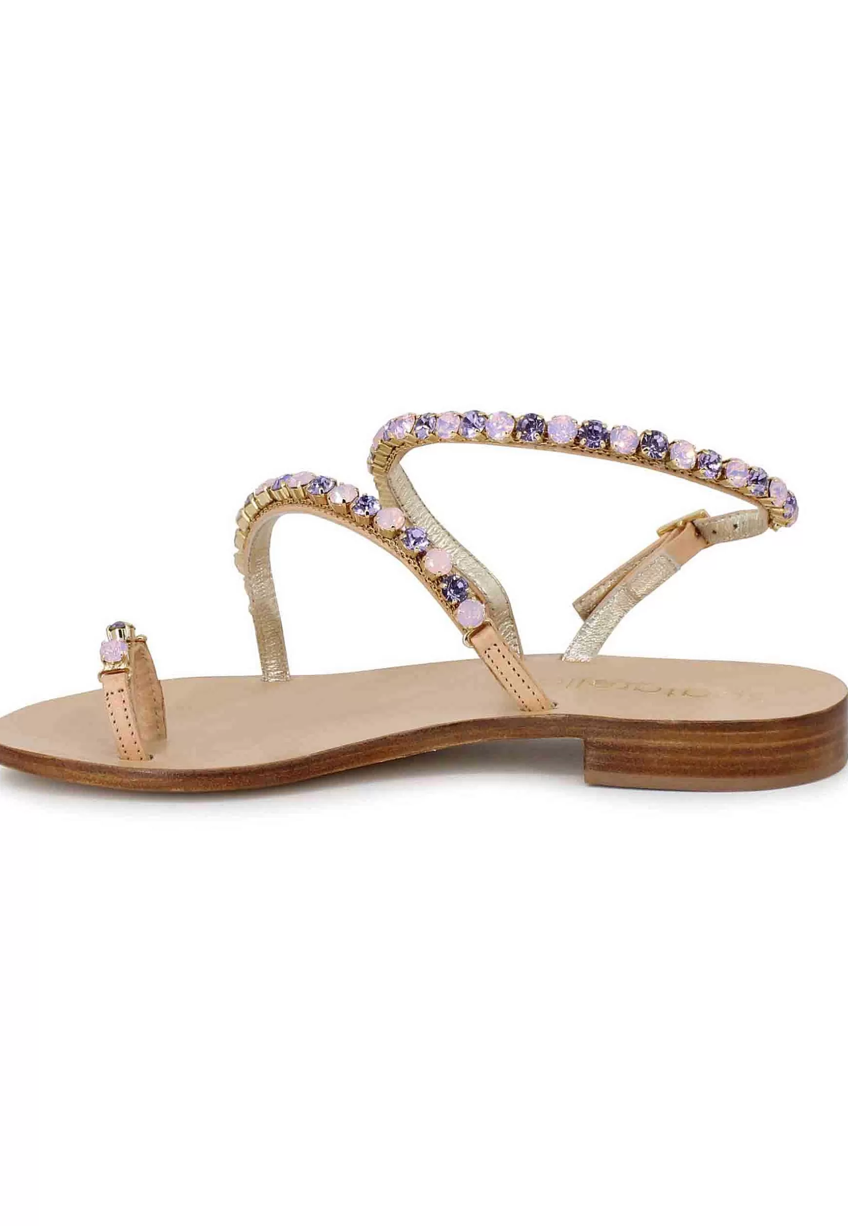 Sandali Infradito Donna In Pelle Naturale Con Strass E Tacco Basso In Cuoio** Shop