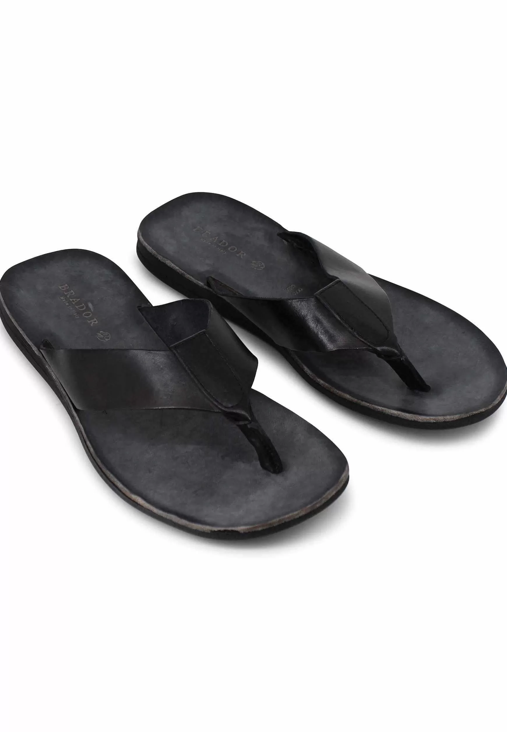 Sandali Infradito Uomo In Pelle Nera Con Suola In Gomma*Brador Best Sale