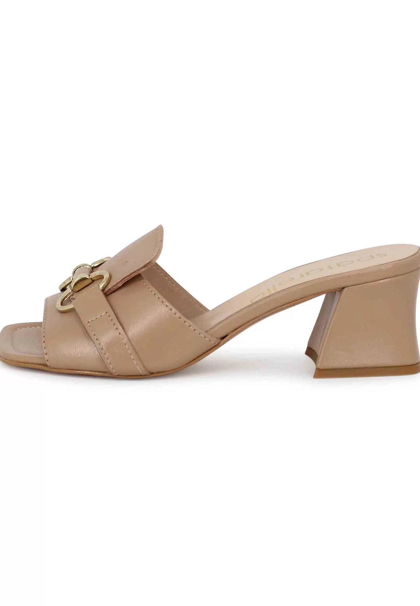 Sandali Scalzati Donna In Pelle Cuoio Con Accessorio In Tinta** Best Sale