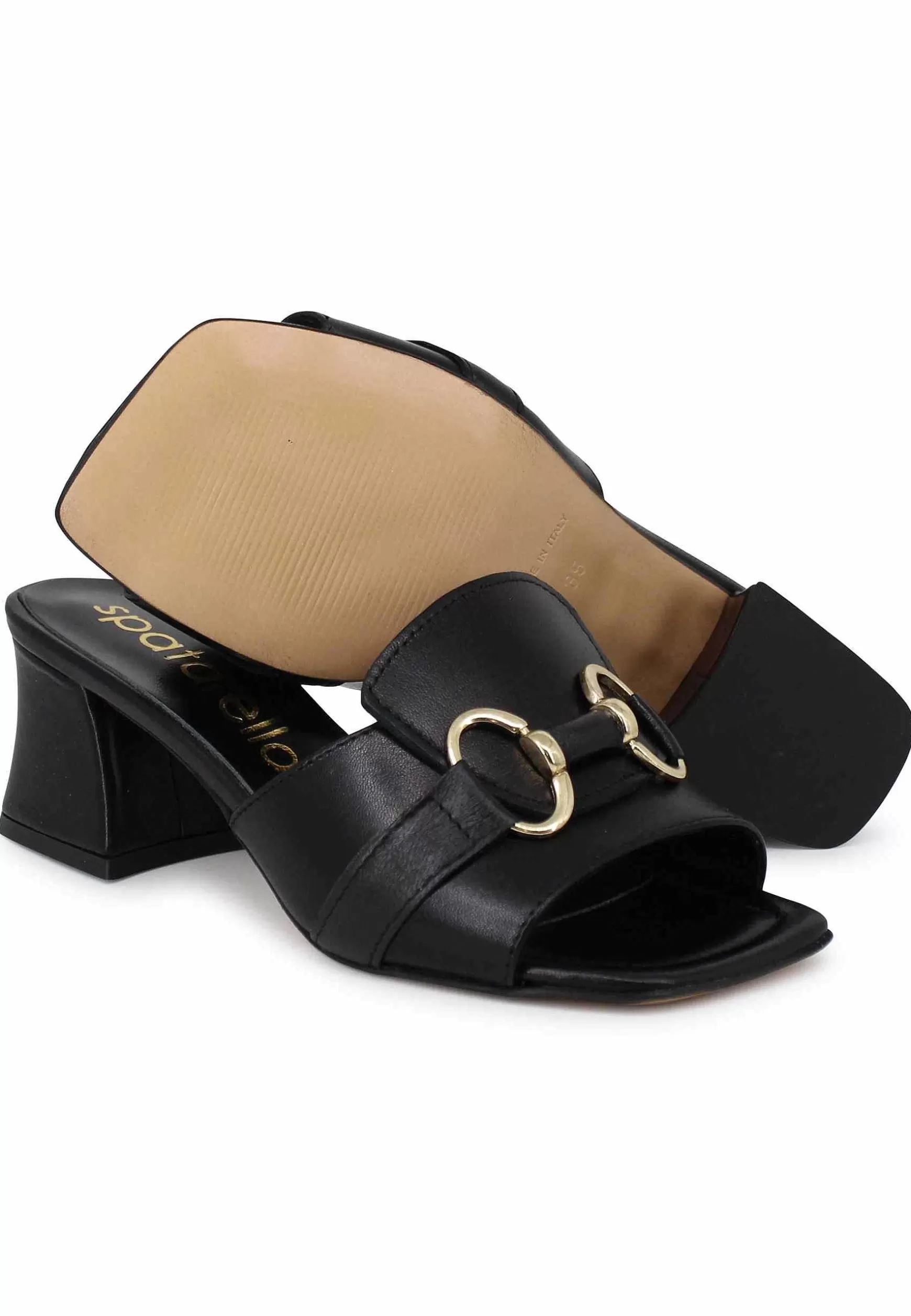 Sandali Scalzati Donna In Pelle Nera Con Accessorio In Tinta** Discount