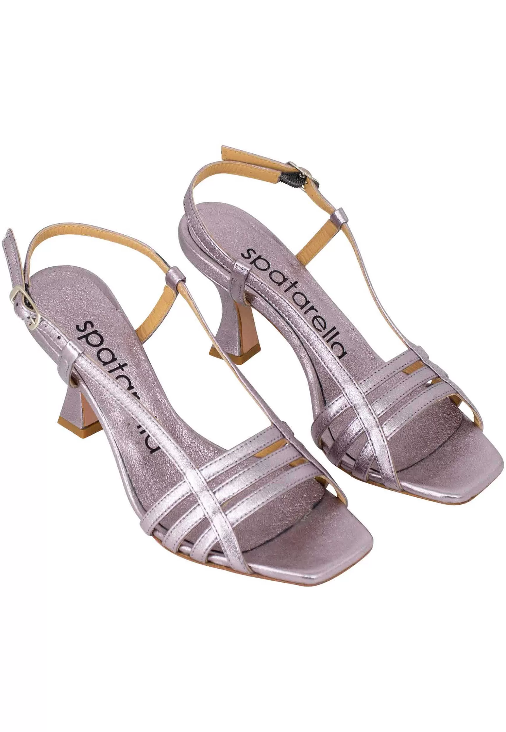 Sandali Silngback Donna In Pelle Laminata Lilla Con Tacco Alto E Punta Quadra** Online