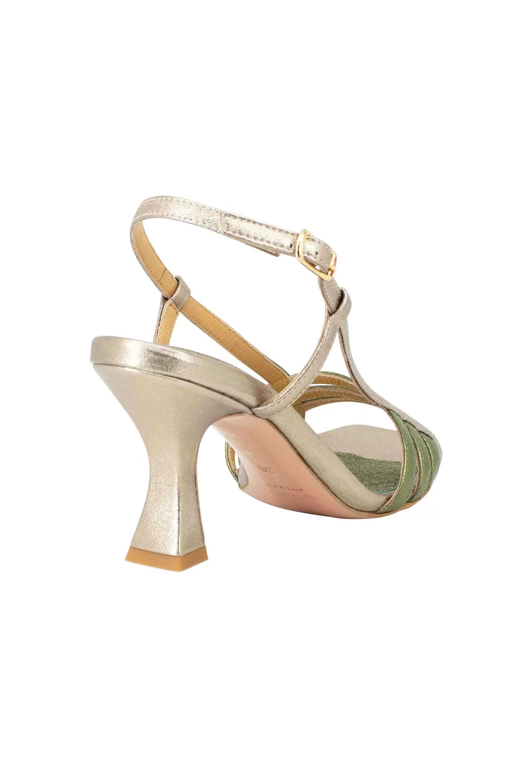 Sandali Silngback Donna In Pelle Laminata Oro E Verde Con Tacco Alto E Punta Quadra** Outlet