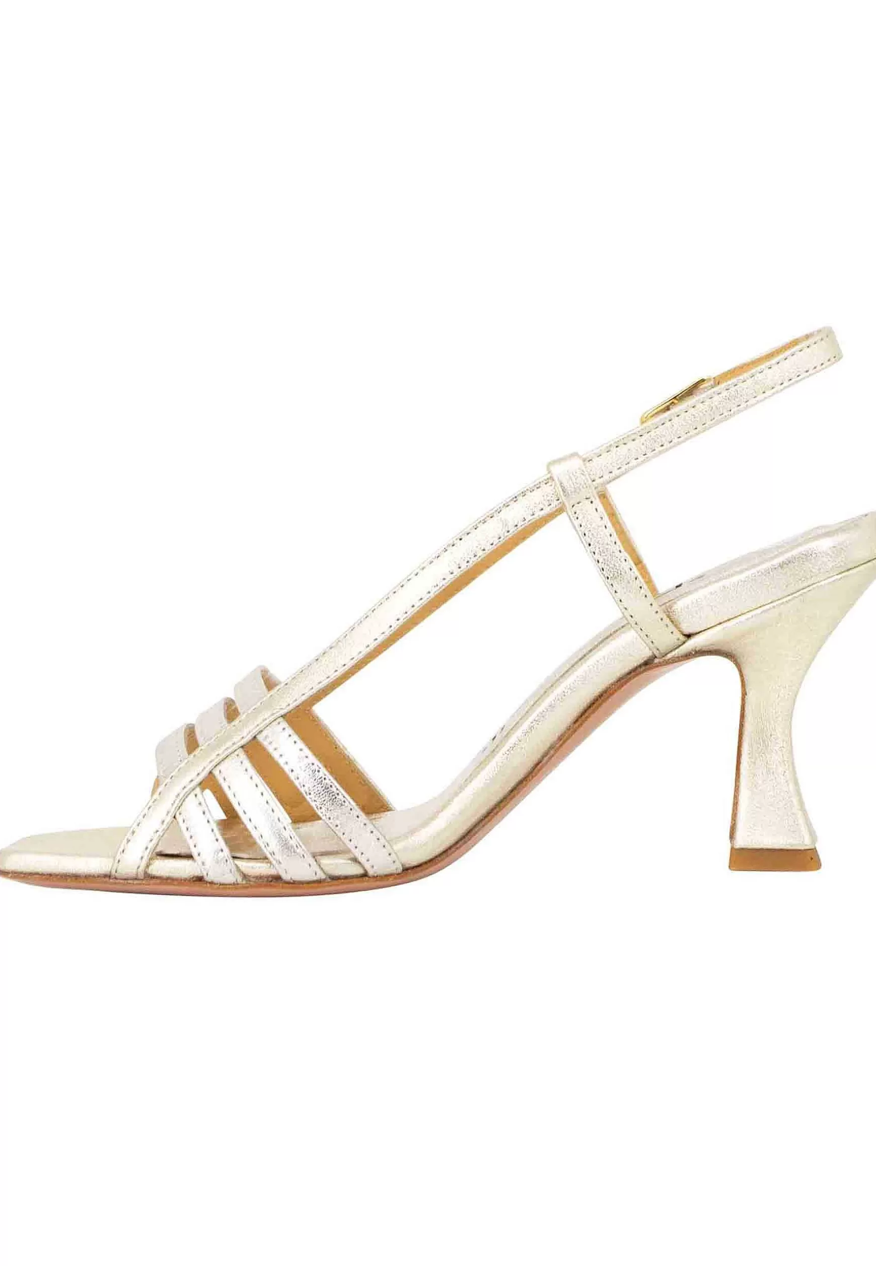 Sandali Silngback Donna In Pelle Laminata Platino Con Tacco Alto E Punta Quadra** Sale