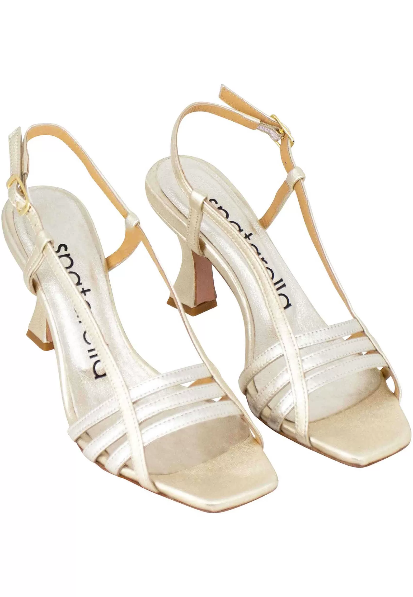Sandali Silngback Donna In Pelle Laminata Platino Con Tacco Alto E Punta Quadra** Sale