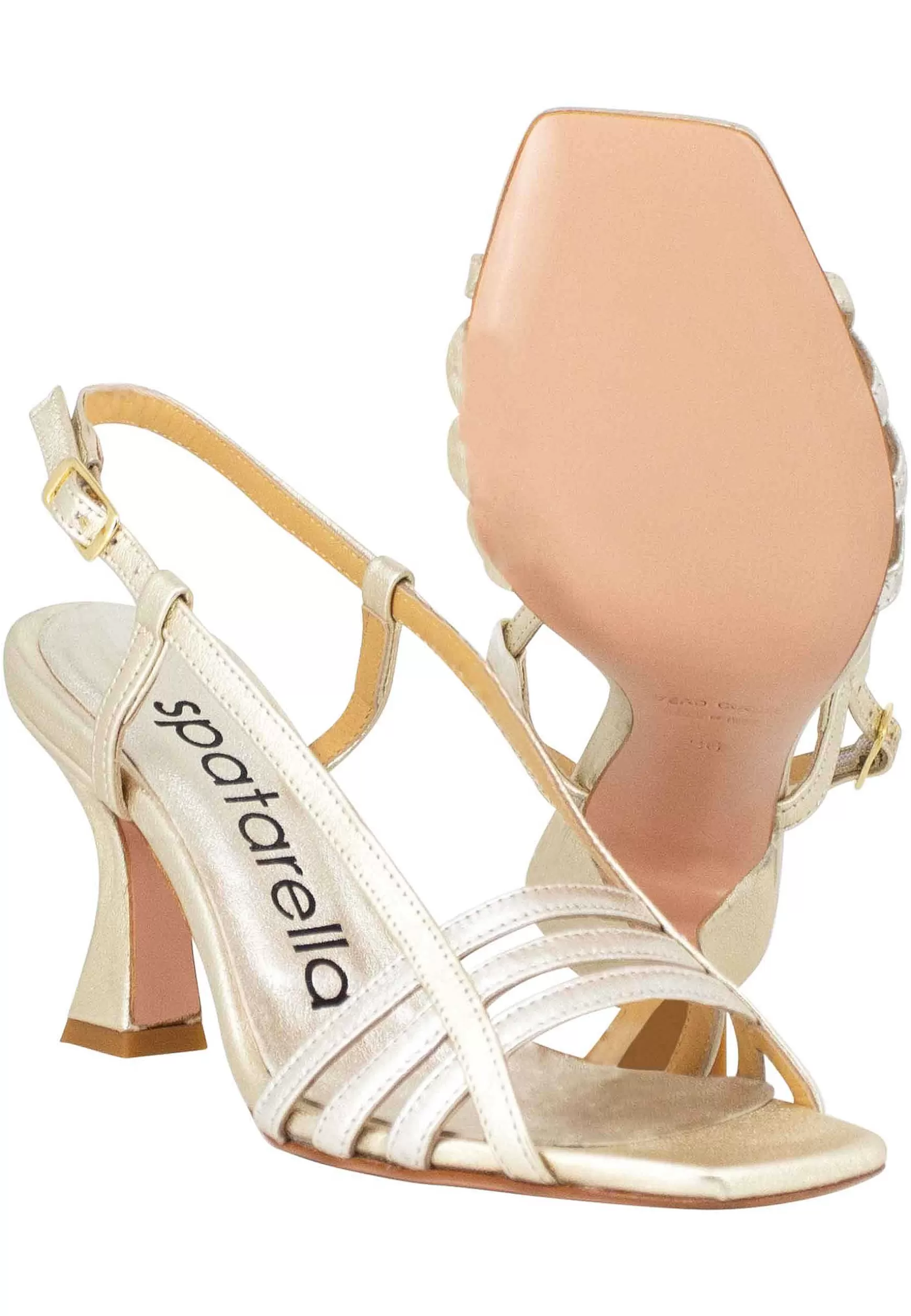 Sandali Silngback Donna In Pelle Laminata Platino Con Tacco Alto E Punta Quadra** Sale