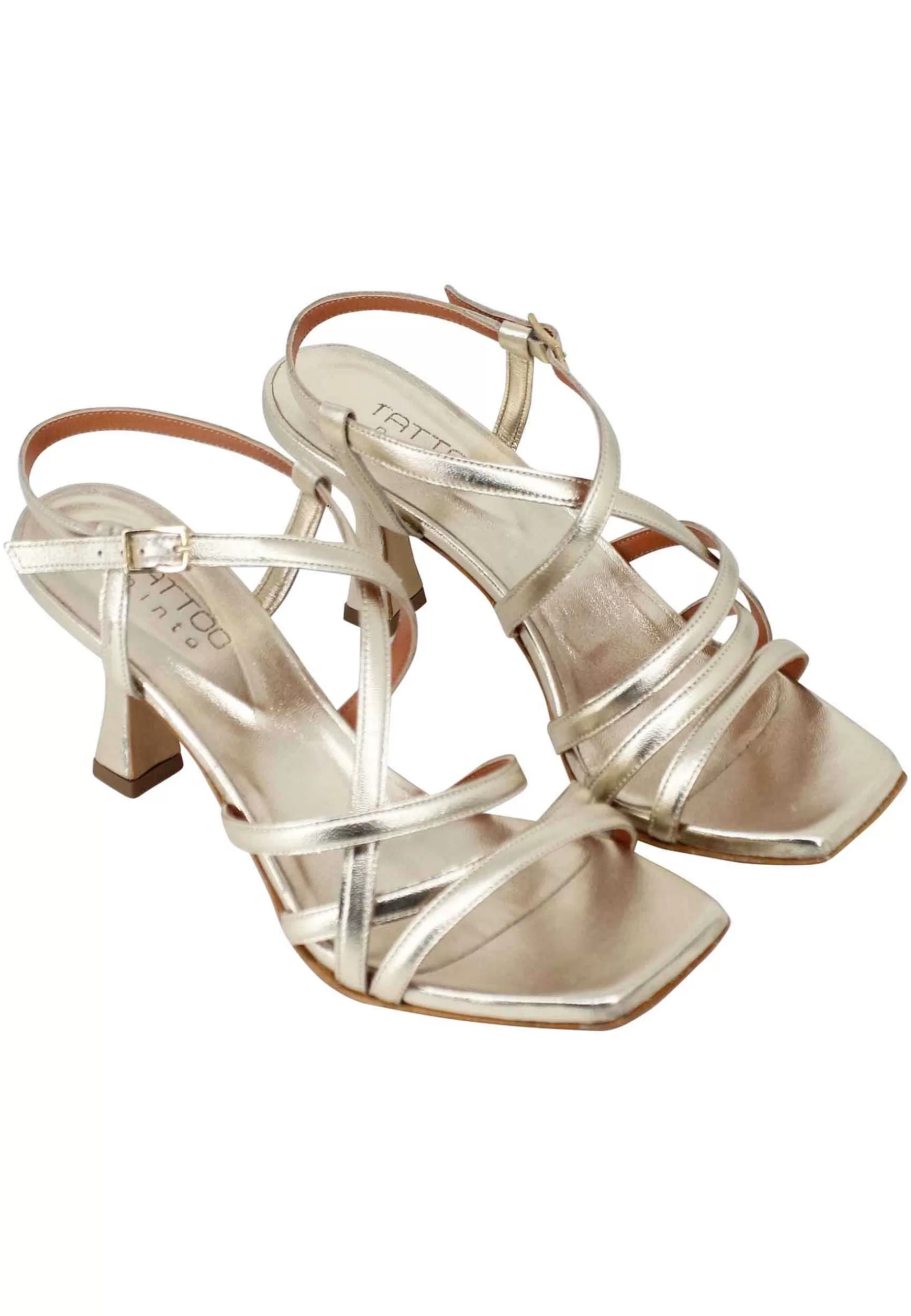Sandali Slignback Donna In Pelle Laminata Platino Con Tacco Alto E Punta Quadra*Tattoo Hot