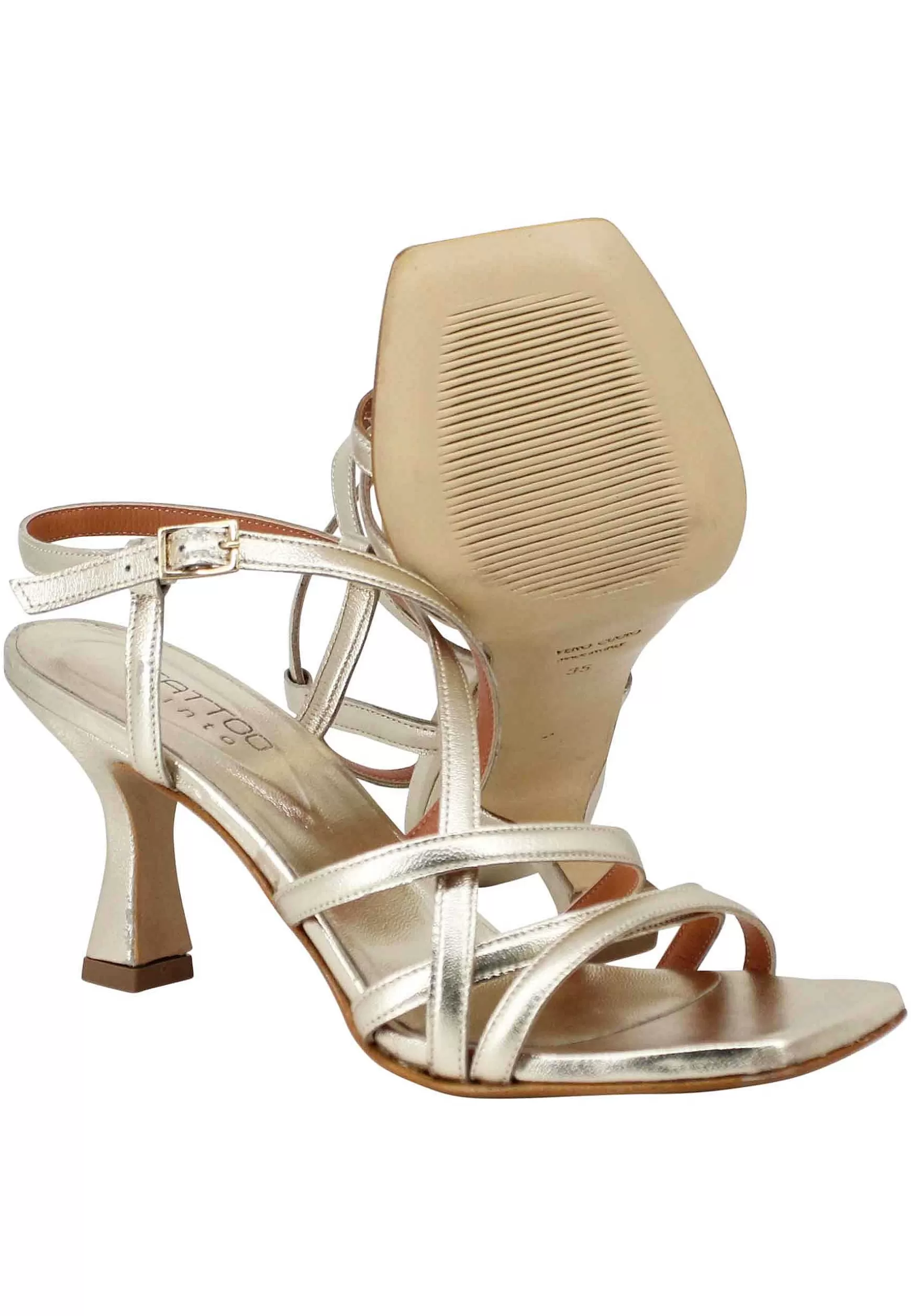 Sandali Slignback Donna In Pelle Laminata Platino Con Tacco Alto E Punta Quadra*Tattoo Hot