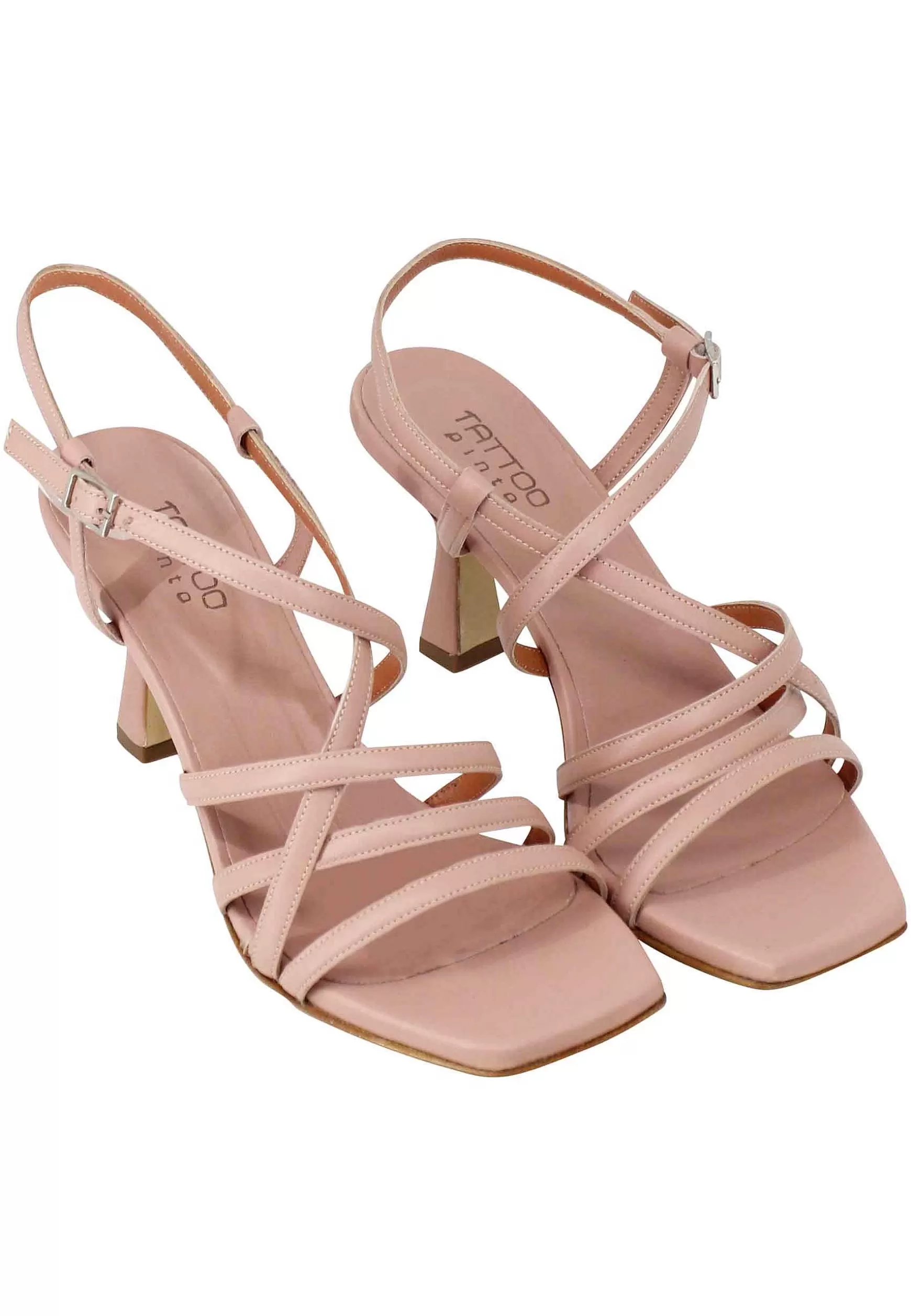 Sandali Slignback Donna In Pelle Nude Con Tacco Alto E Punta Quadra*Tattoo New