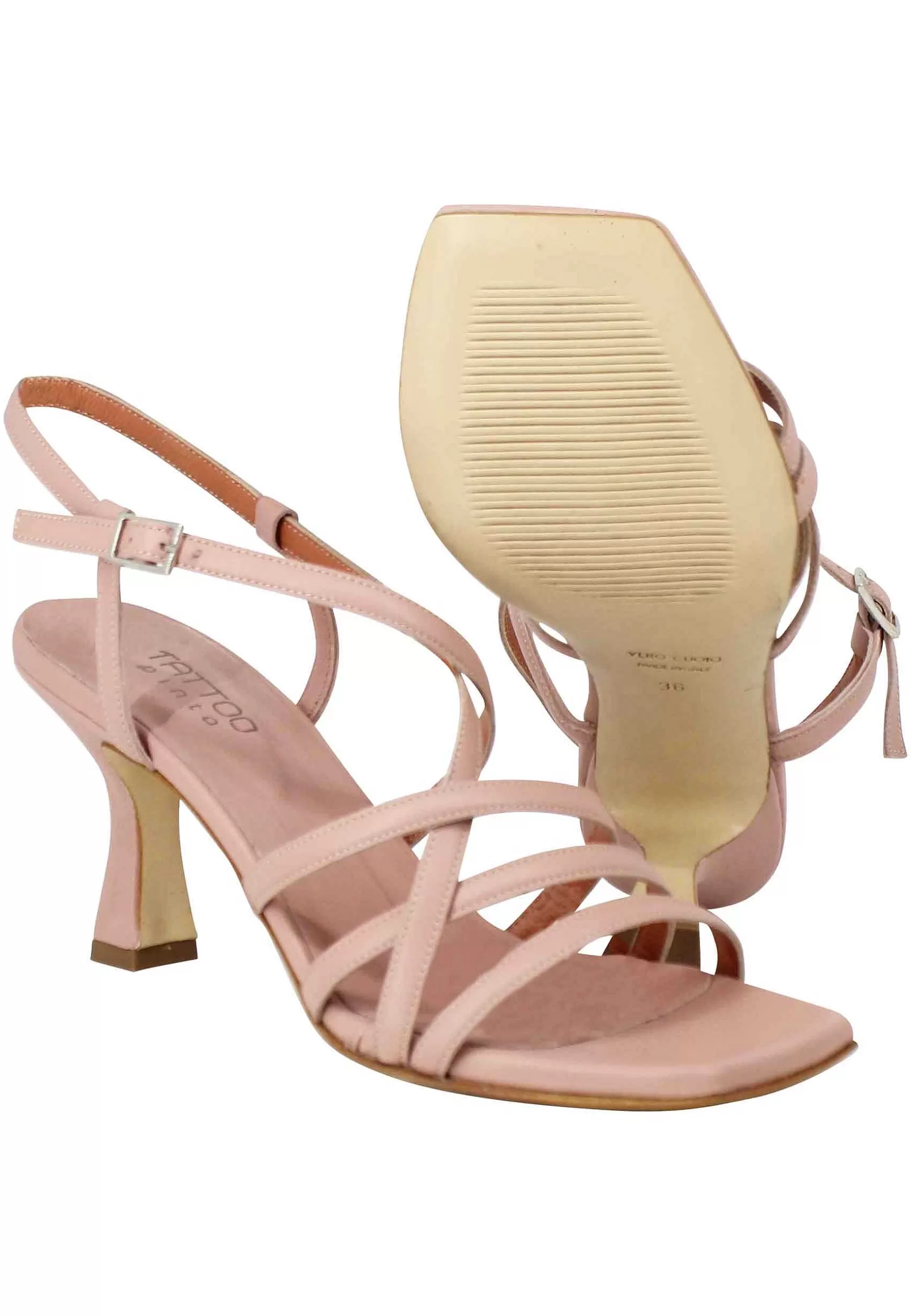 Sandali Slignback Donna In Pelle Nude Con Tacco Alto E Punta Quadra*Tattoo New