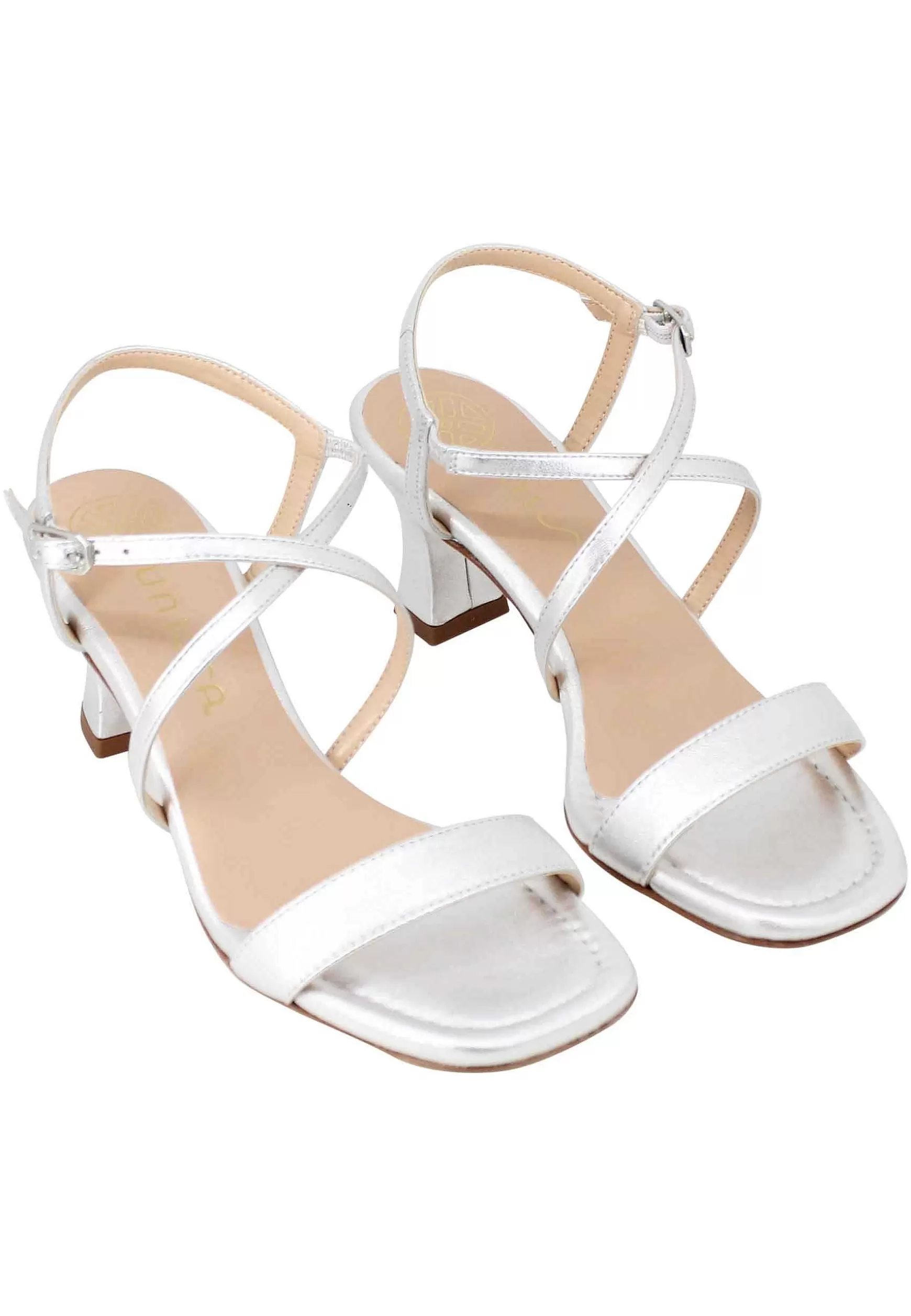 Sandali Slingback Da Donna In Pelle Argento Con Suola In Cuoio E Punta Quadra*Unisa Flash Sale