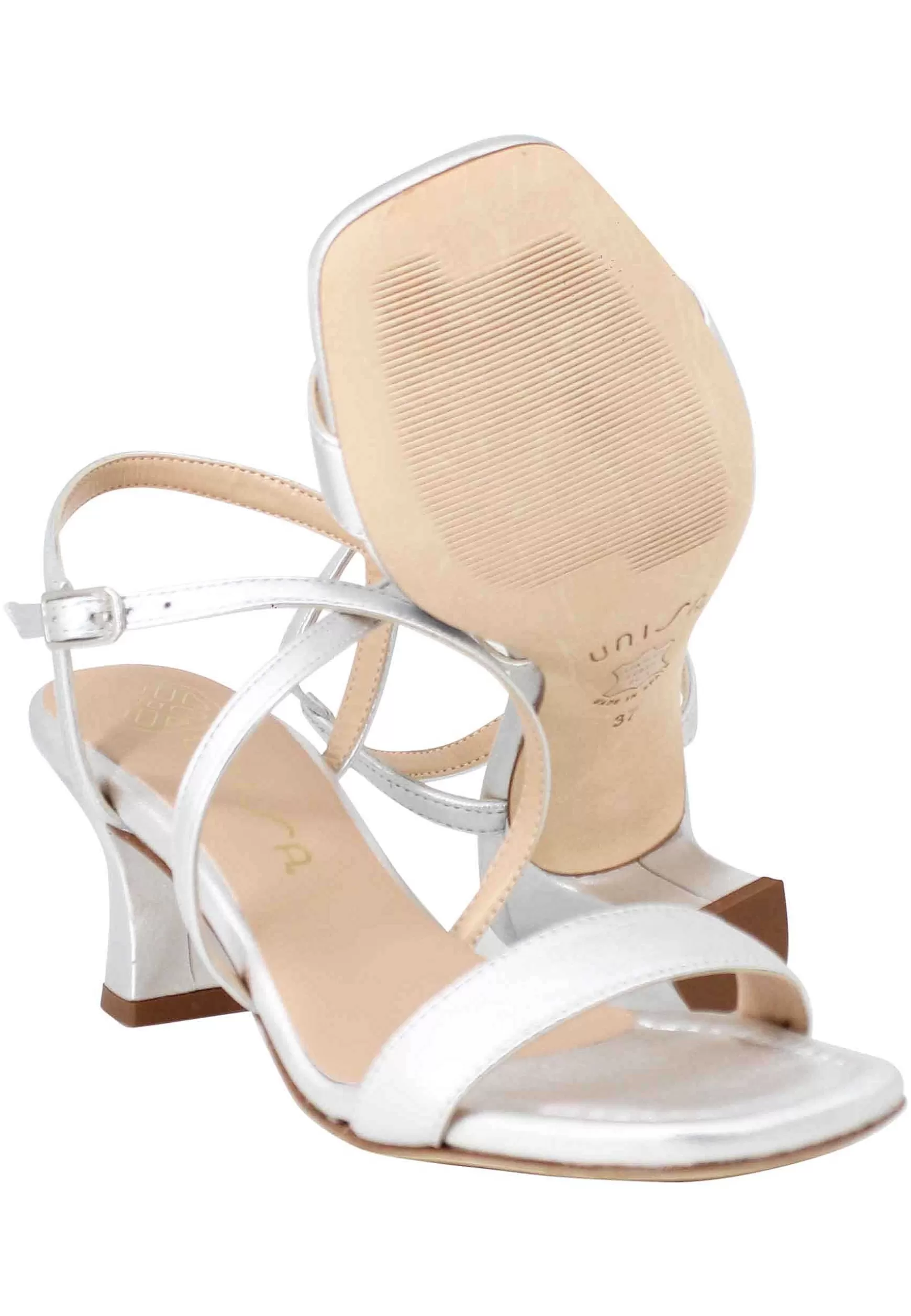 Sandali Slingback Da Donna In Pelle Argento Con Suola In Cuoio E Punta Quadra*Unisa Flash Sale