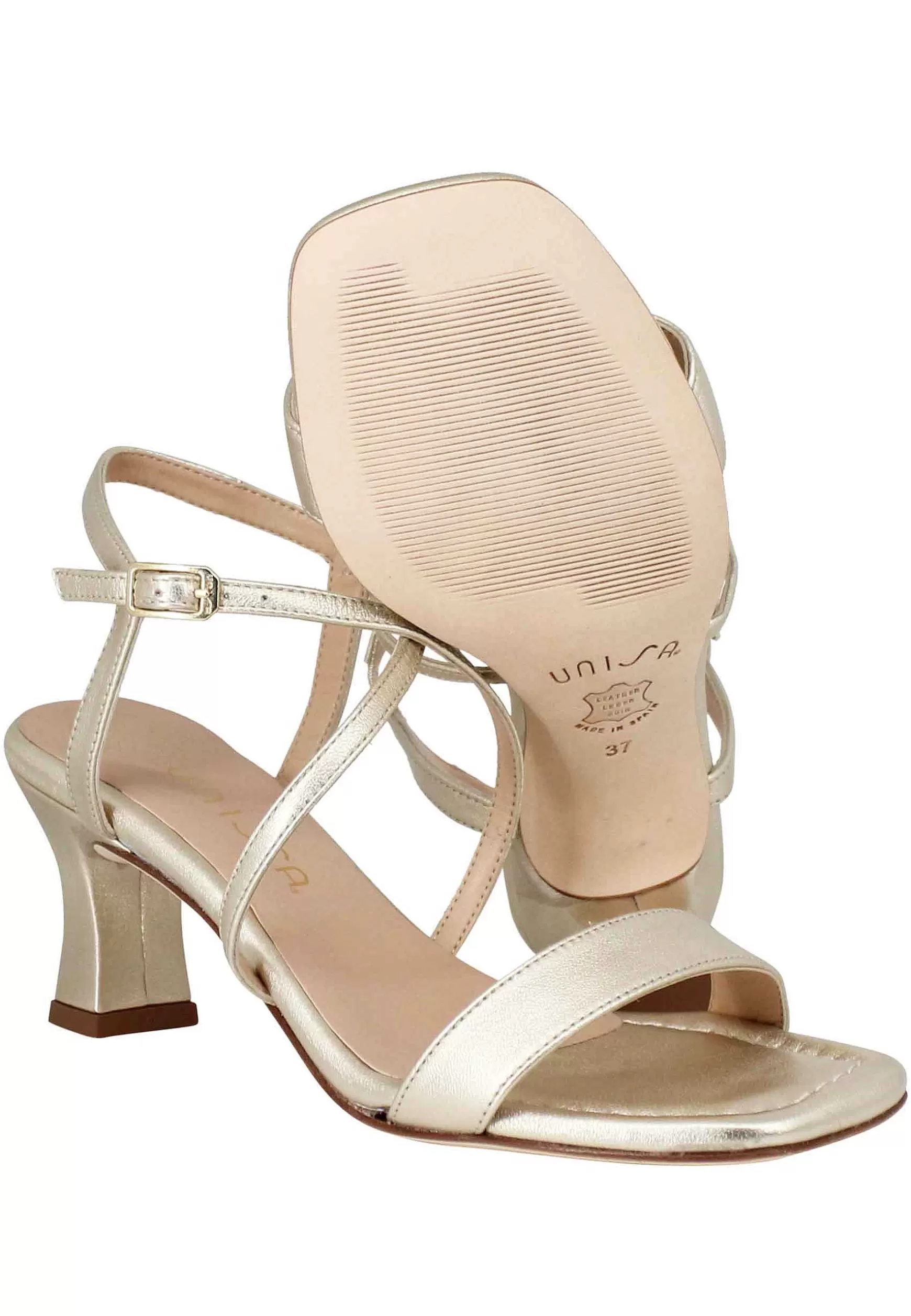 Sandali Slingback Da Donna In Pelle Platino Con Suola In Cuoio E Punta Quadra*Unisa Sale