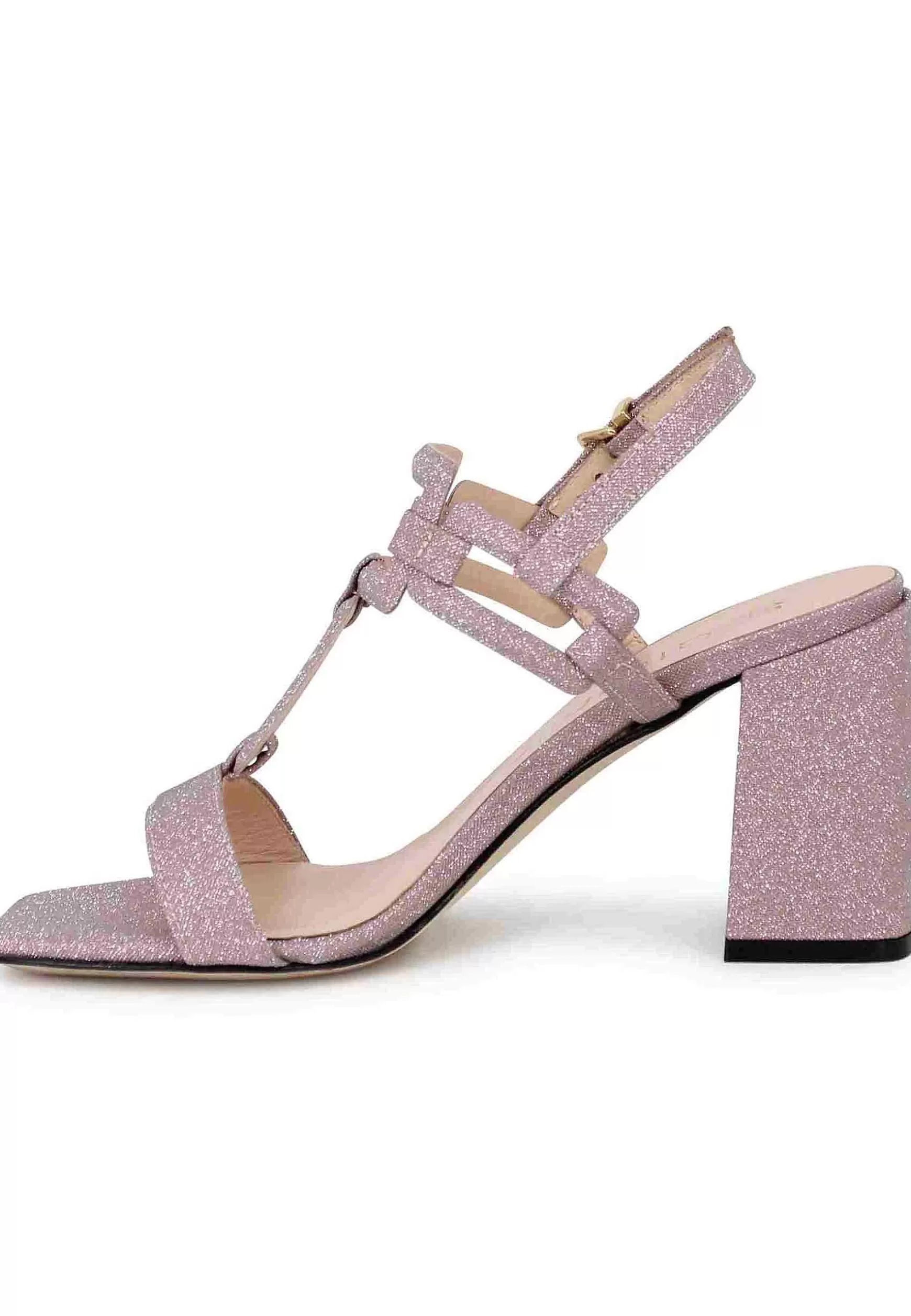Sandali Slingback Donna In Glitter Rosa Con Tacco Alto E Punta Quadra** Cheap