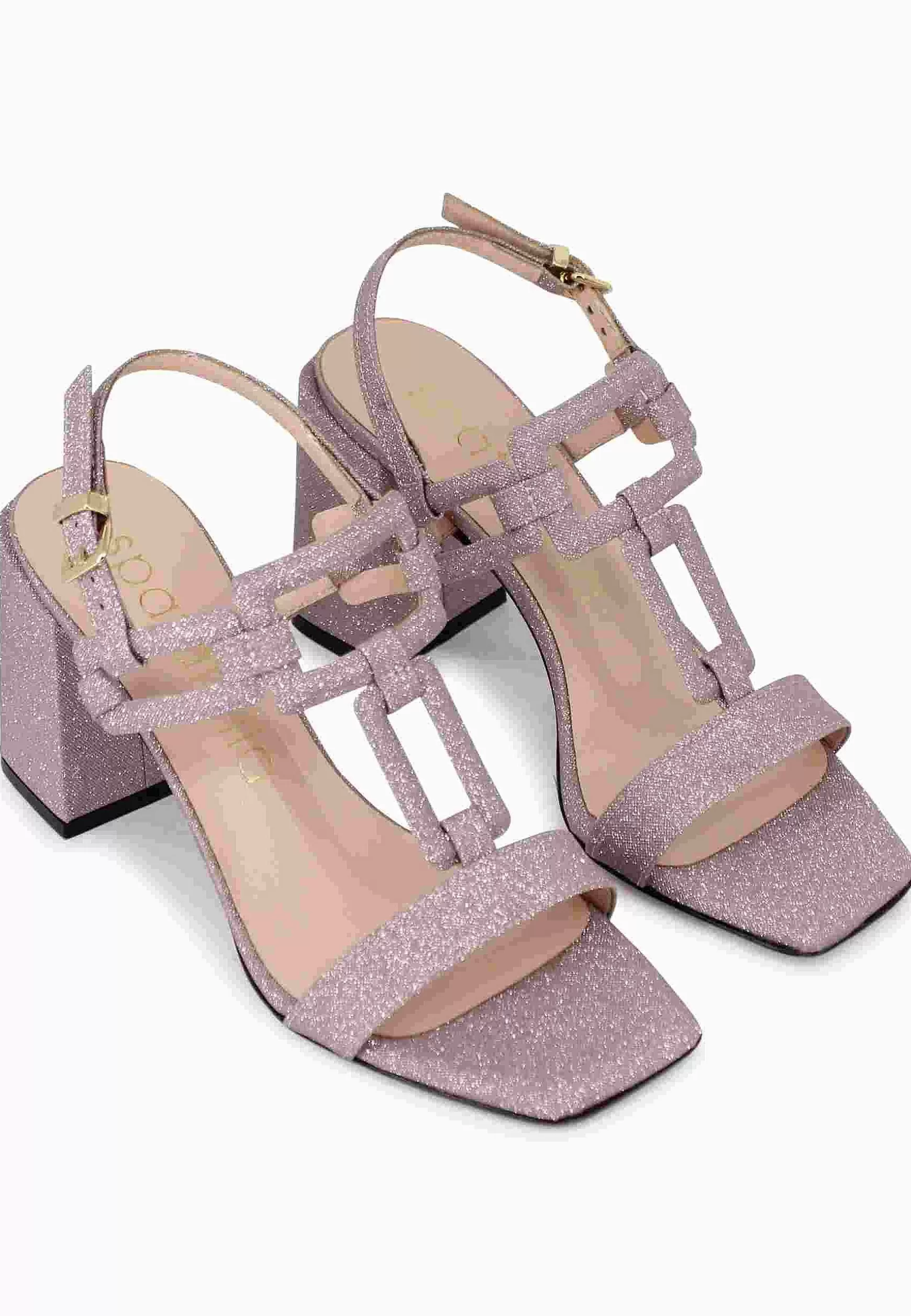 Sandali Slingback Donna In Glitter Rosa Con Tacco Alto E Punta Quadra** Cheap