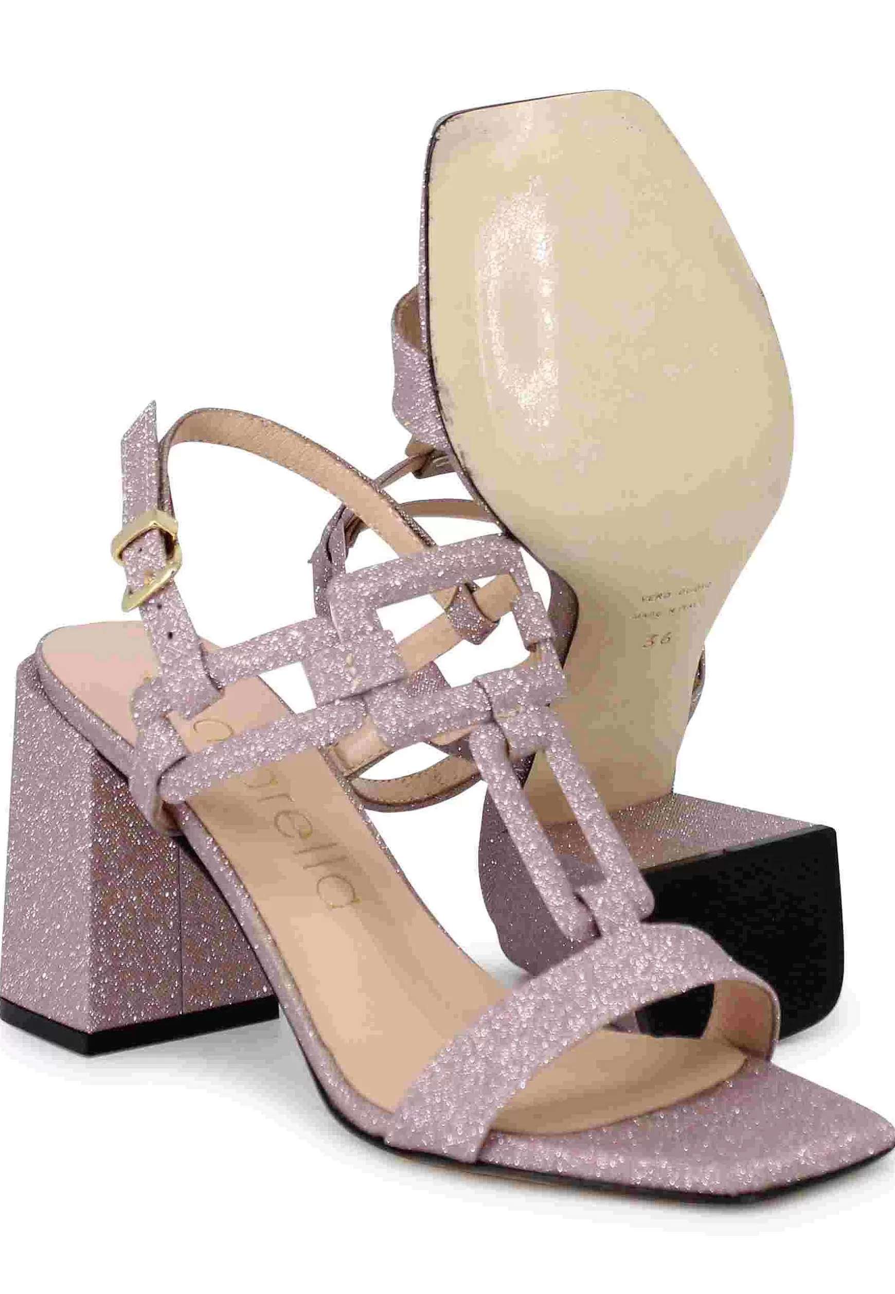 Sandali Slingback Donna In Glitter Rosa Con Tacco Alto E Punta Quadra** Cheap