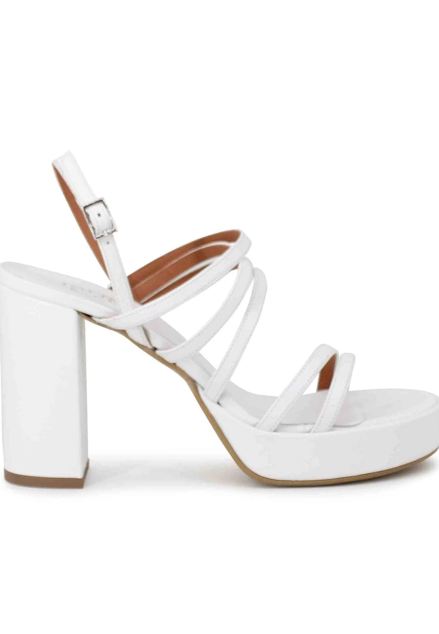Sandali Slingback Donna In Pelle Bianca Con Tacco Alto E Plateau*Tattoo Hot