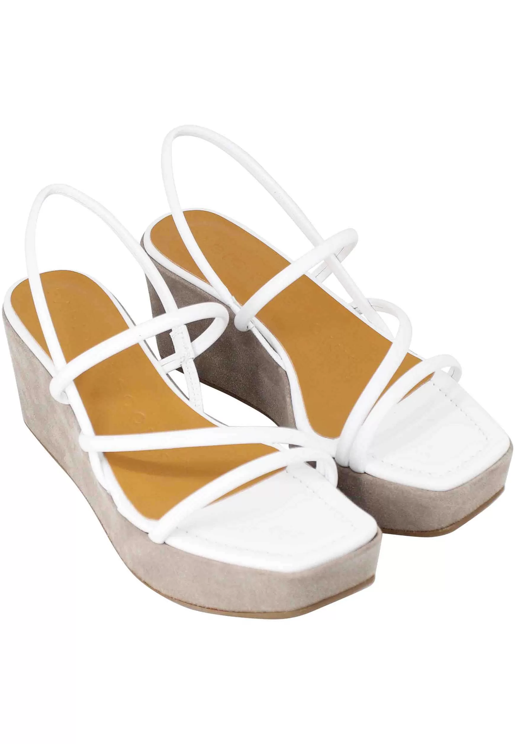 Sandali Slingback Donna In Pelle Bianca Con Zeppa E Punta Quadra*Fabio Rusconi Fashion