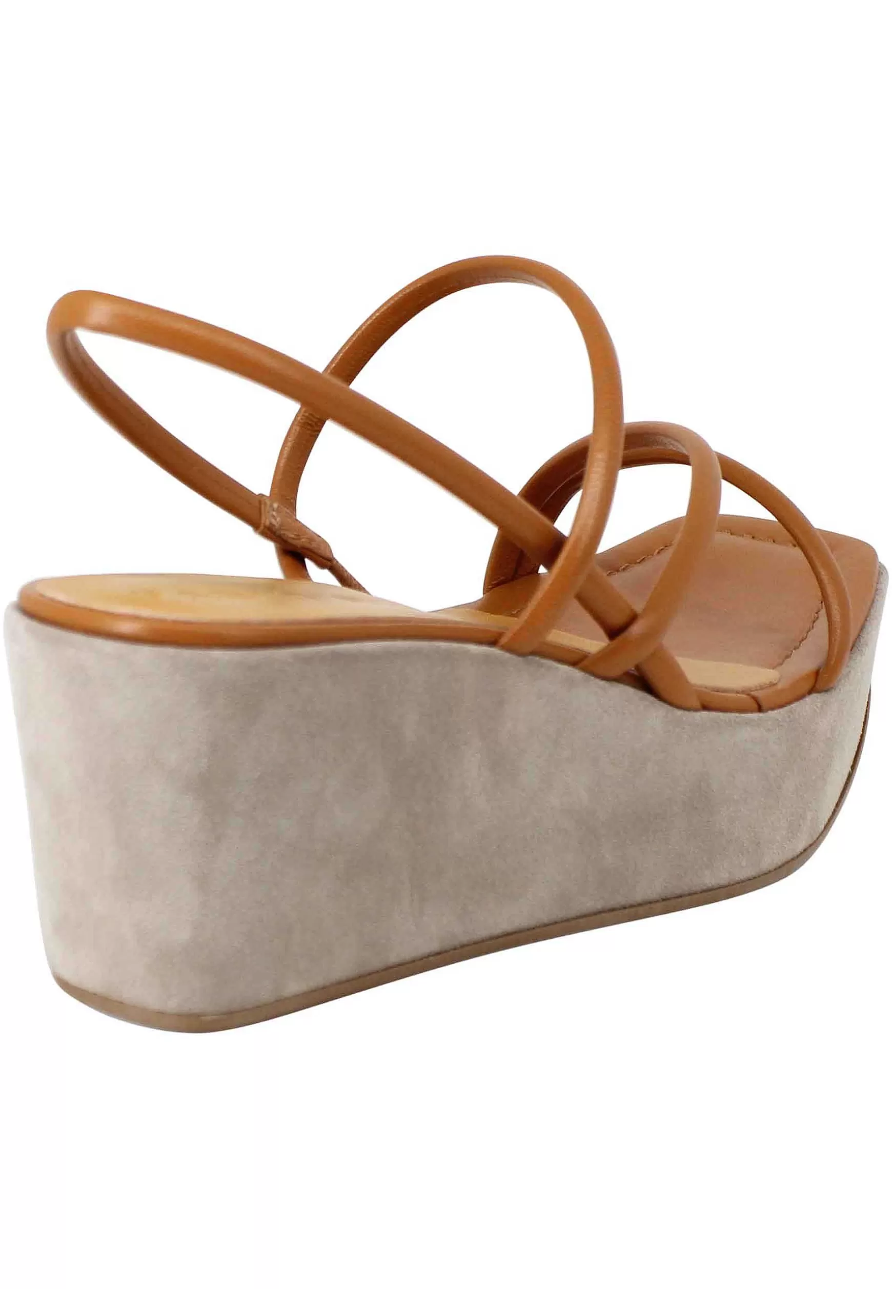 Sandali Slingback Donna In Pelle Cuoio Con Zeppa E Punta Quadra*Fabio Rusconi Clearance