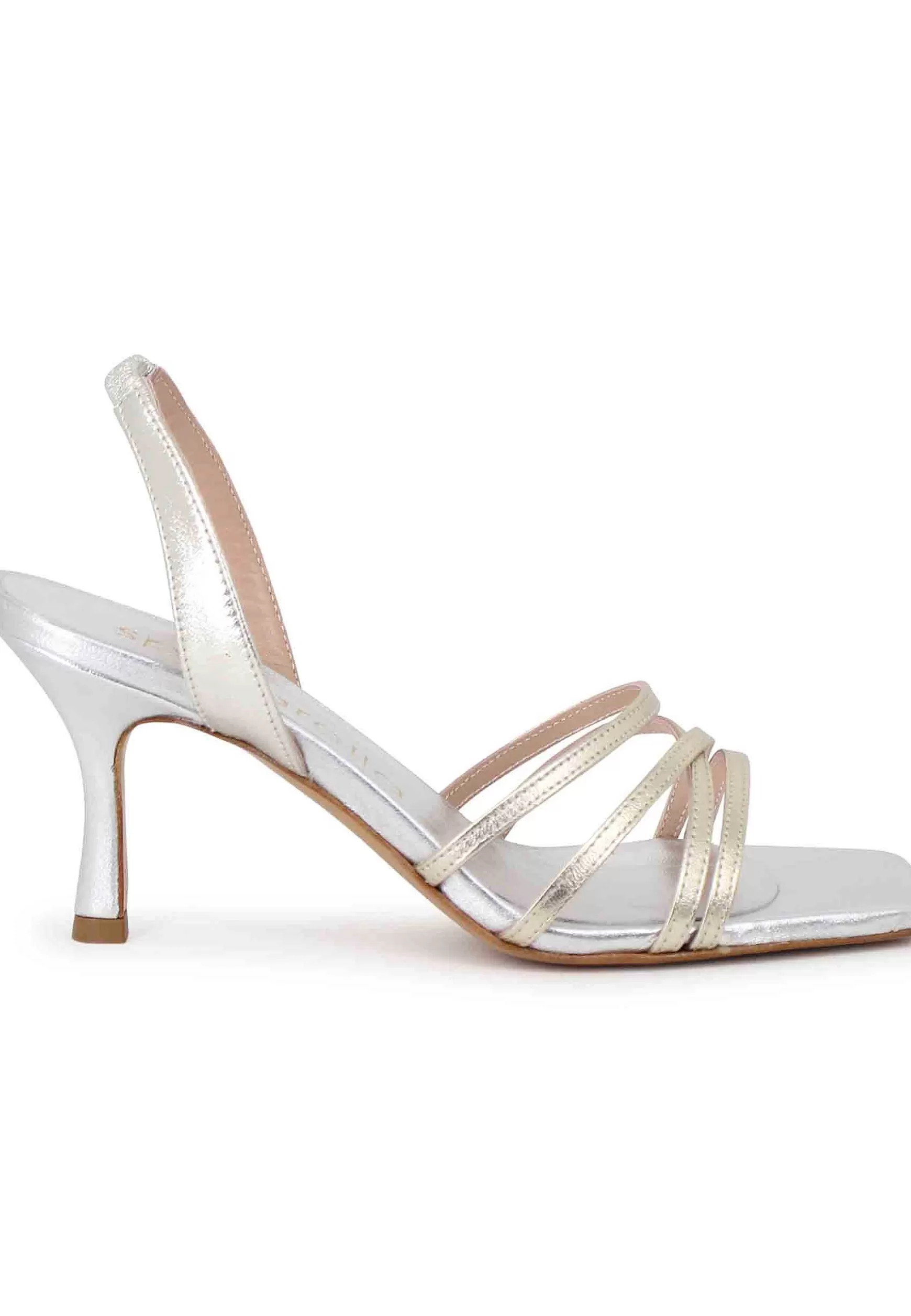 Sandali Slingback Donna In Pelle Laminata Argento Con Cinturini E Punta Quadra** Shop