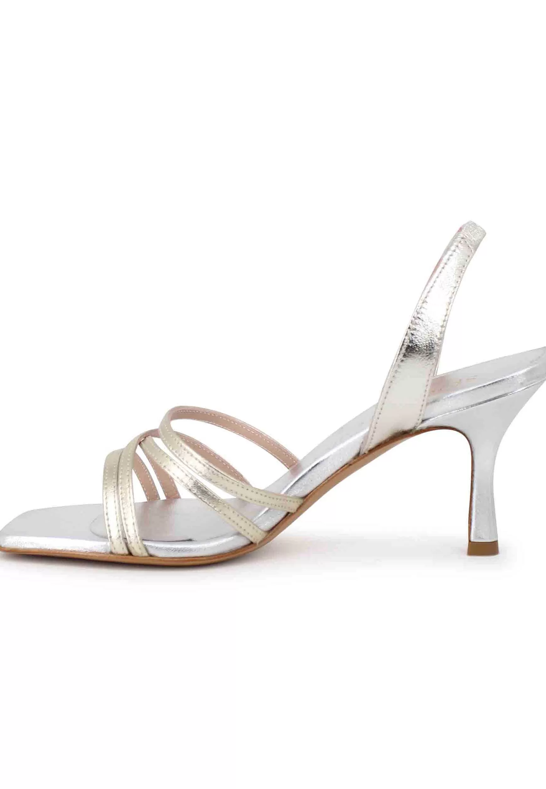 Sandali Slingback Donna In Pelle Laminata Argento Con Cinturini E Punta Quadra** Shop