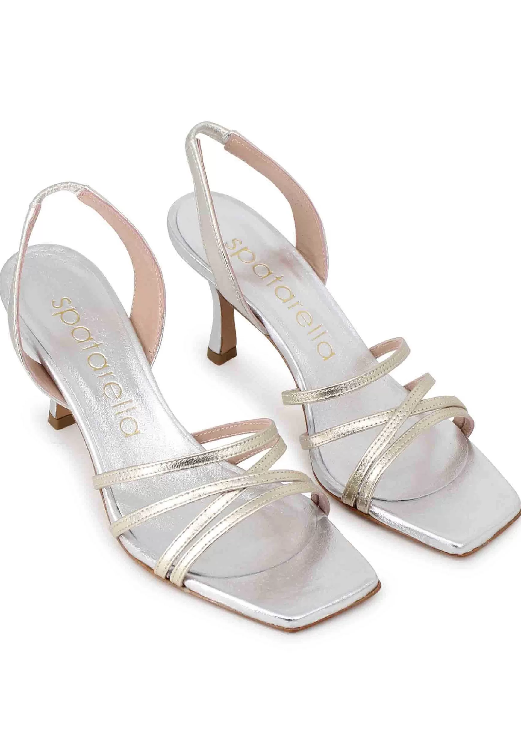 Sandali Slingback Donna In Pelle Laminata Argento Con Cinturini E Punta Quadra** Shop