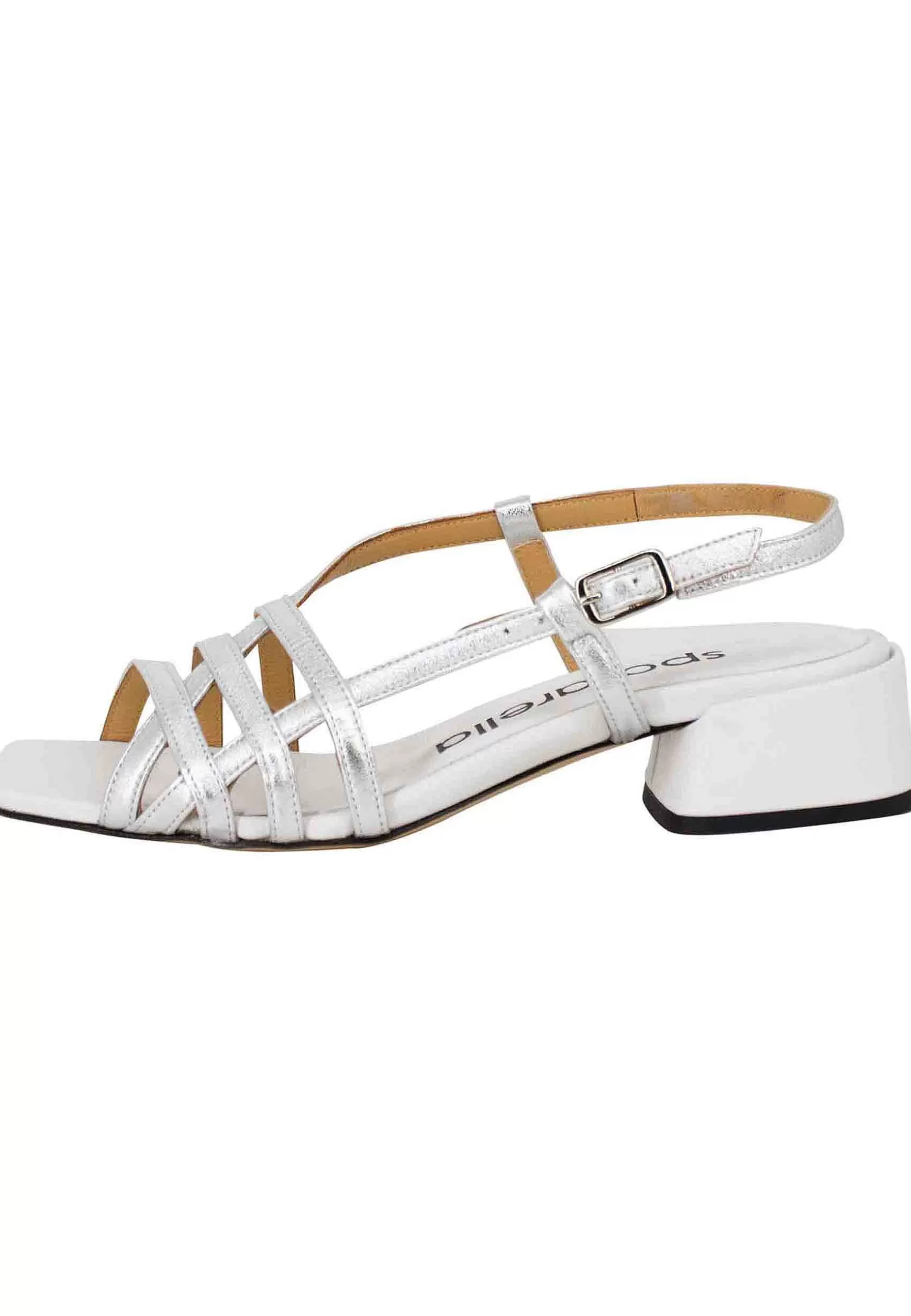 Sandali Slingback Donna In Pelle Laminata Argento Con Punta Quadra E Tacco Basso** Best