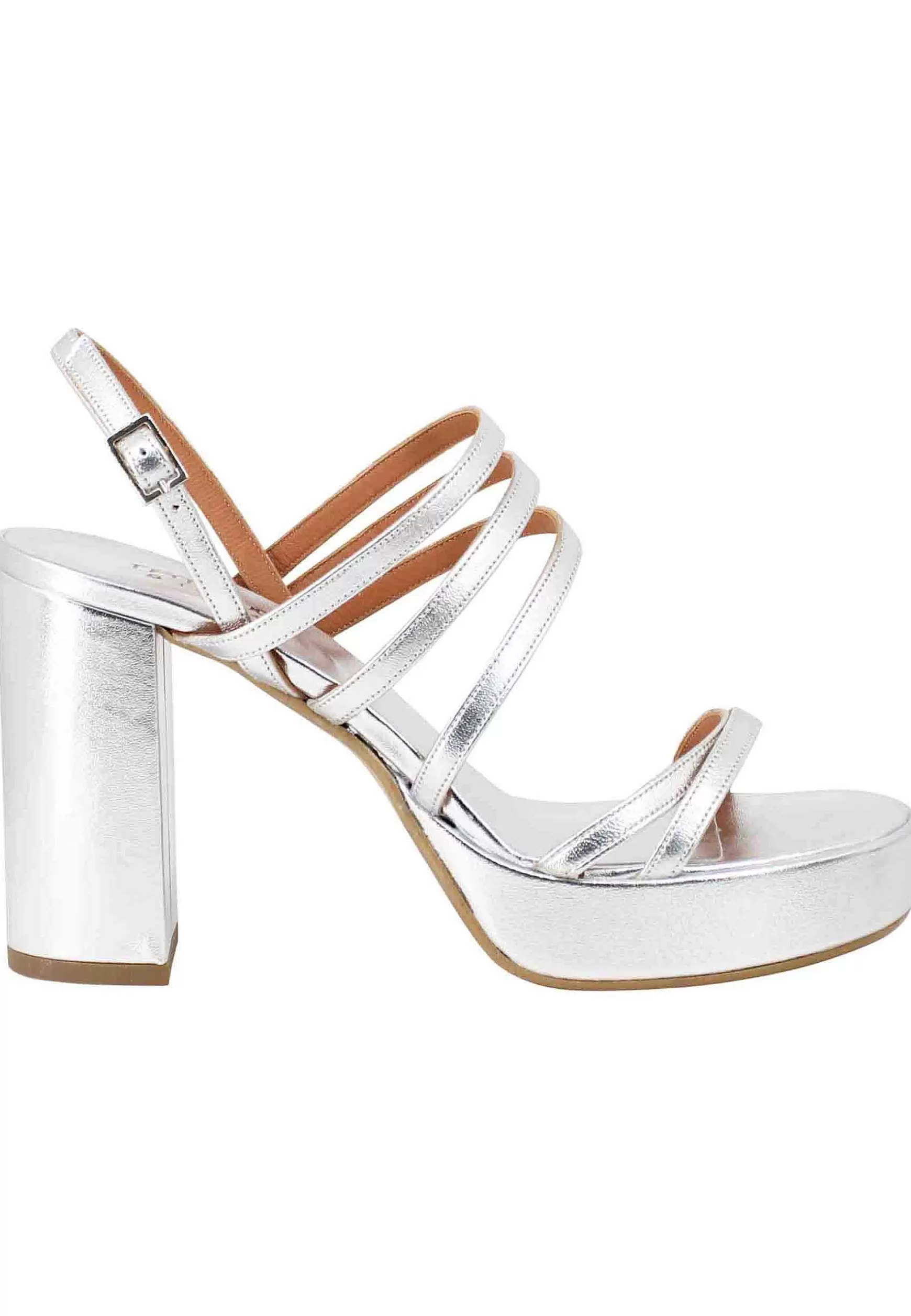 Sandali Slingback Donna In Pelle Laminata Argento Con Tacco Alto E Plateau*Tattoo Best