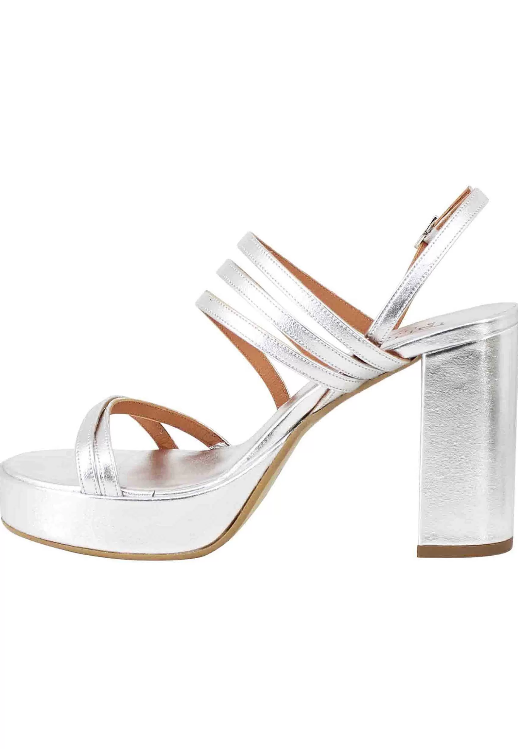 Sandali Slingback Donna In Pelle Laminata Argento Con Tacco Alto E Plateau*Tattoo Best