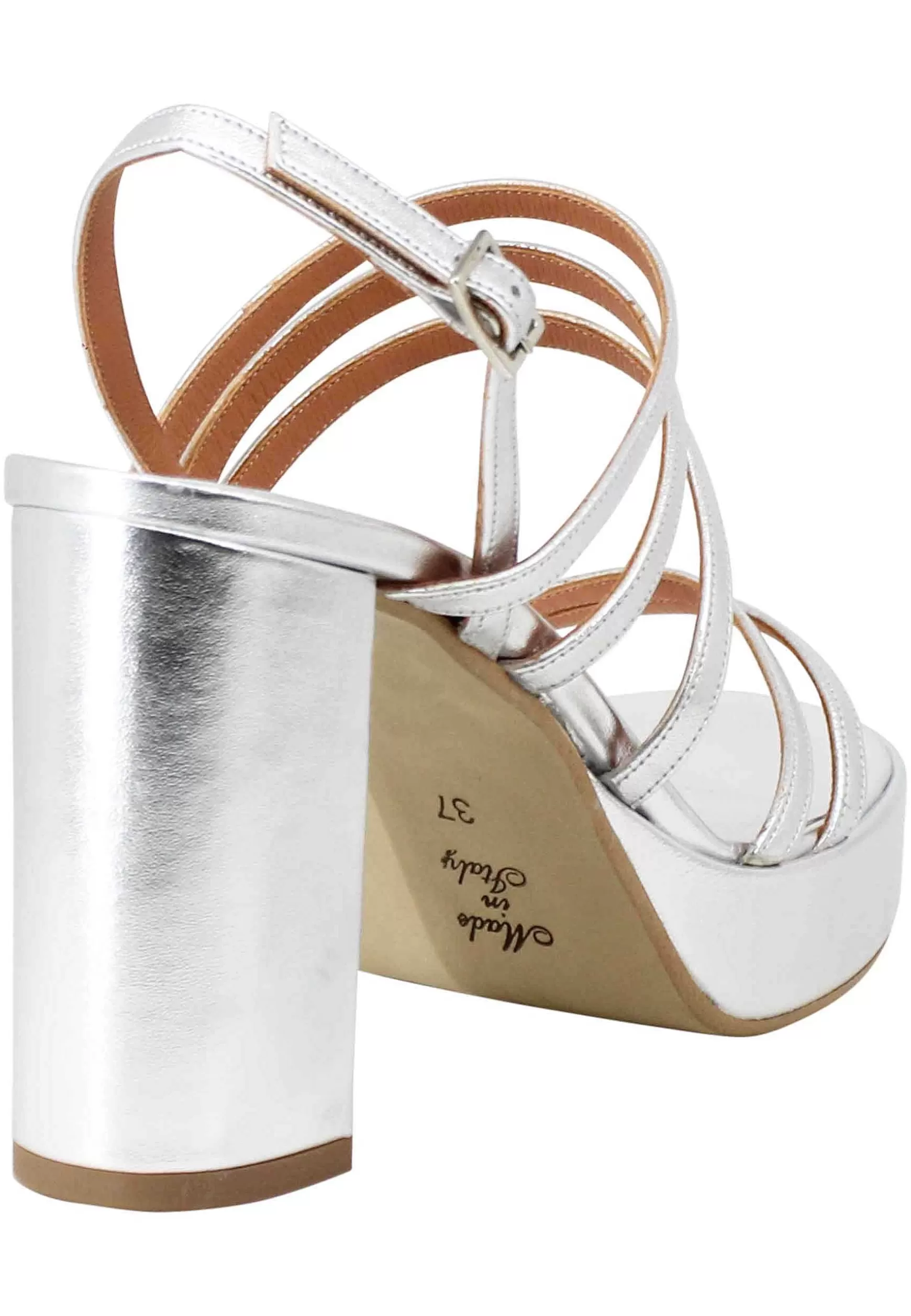 Sandali Slingback Donna In Pelle Laminata Argento Con Tacco Alto E Plateau*Tattoo Best