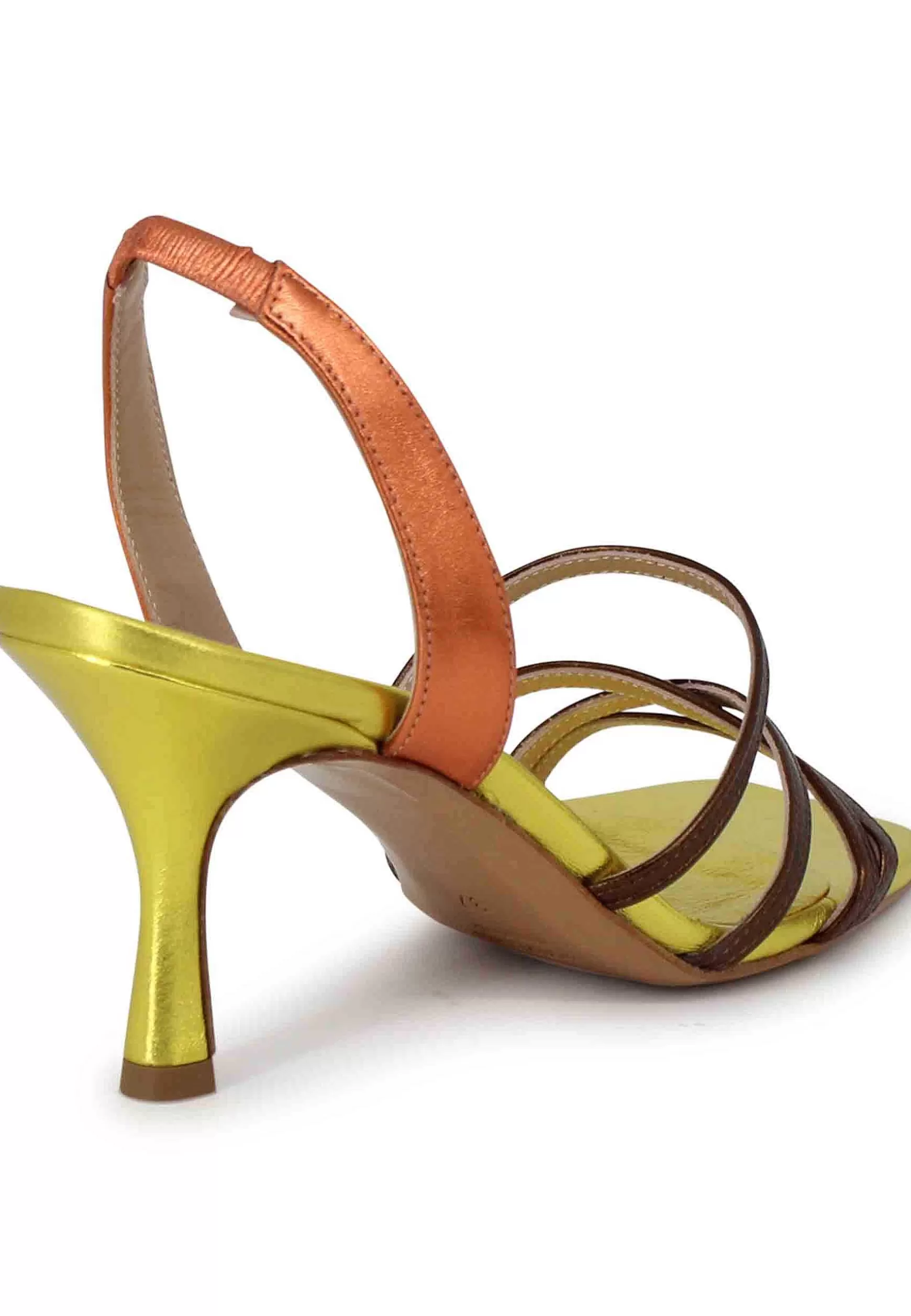 Sandali Slingback Donna In Pelle Laminata Oro Con Cinturini E Punta Quadra** New