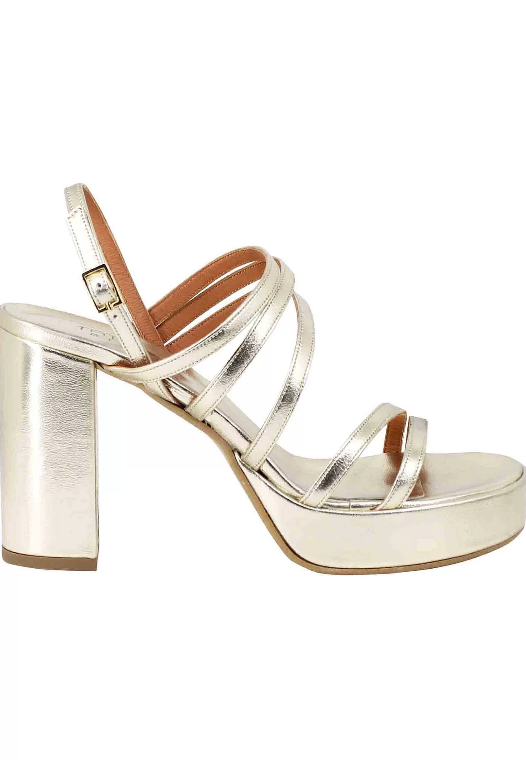 Sandali Slingback Donna In Pelle Laminata Platino Con Tacco Alto E Plateau*Tattoo Outlet