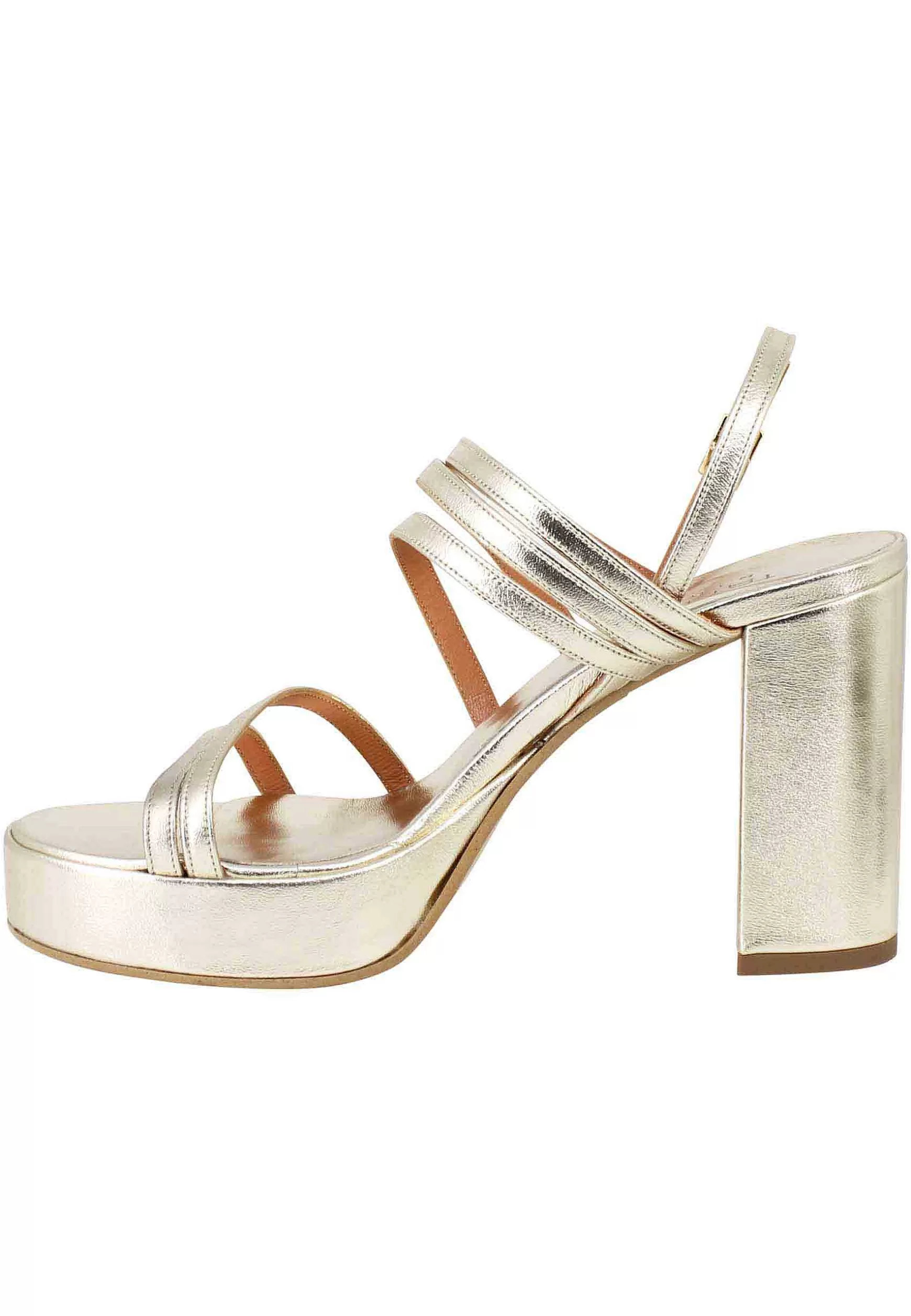 Sandali Slingback Donna In Pelle Laminata Platino Con Tacco Alto E Plateau*Tattoo Outlet