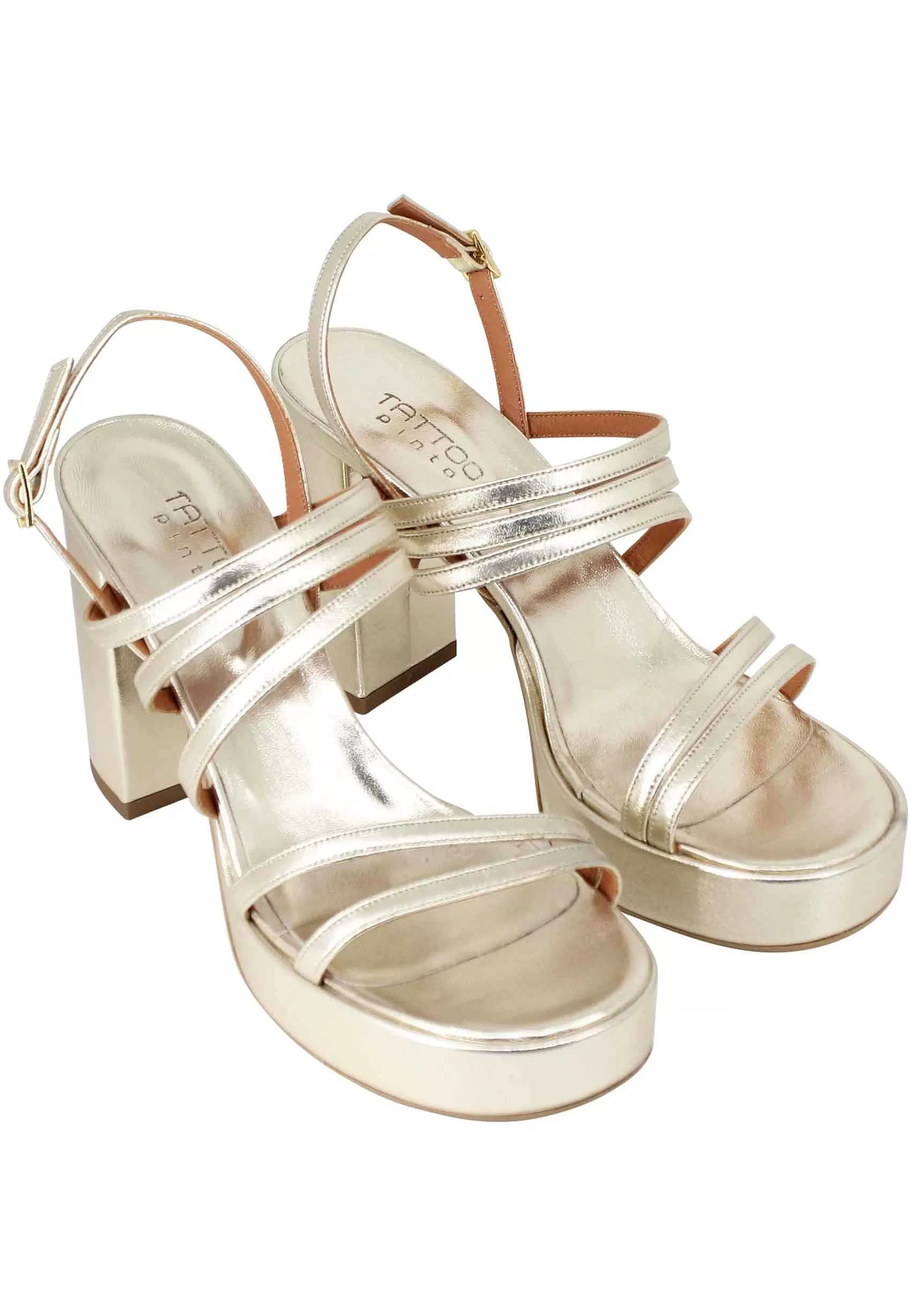 Sandali Slingback Donna In Pelle Laminata Platino Con Tacco Alto E Plateau*Tattoo Outlet