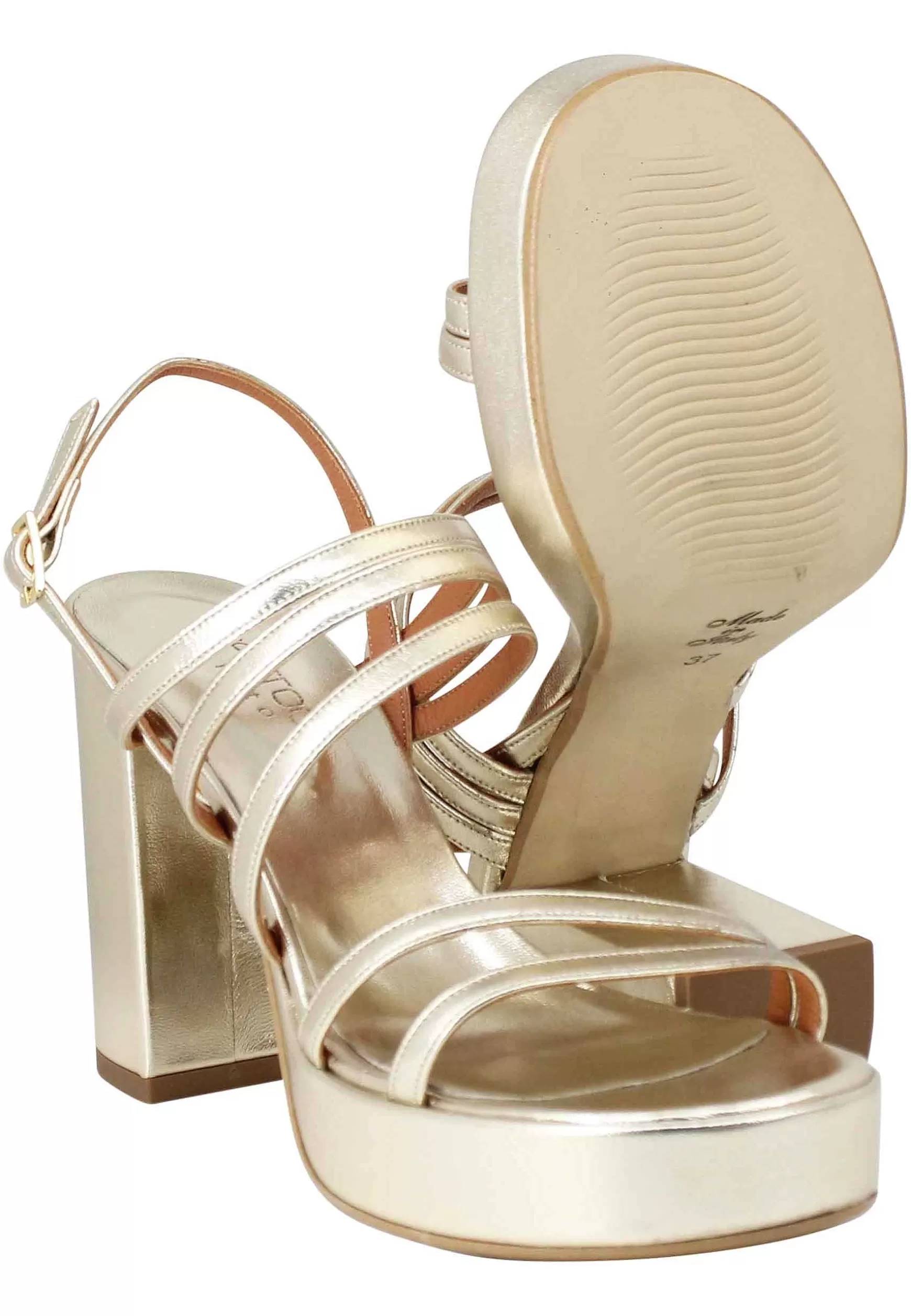 Sandali Slingback Donna In Pelle Laminata Platino Con Tacco Alto E Plateau*Tattoo Outlet