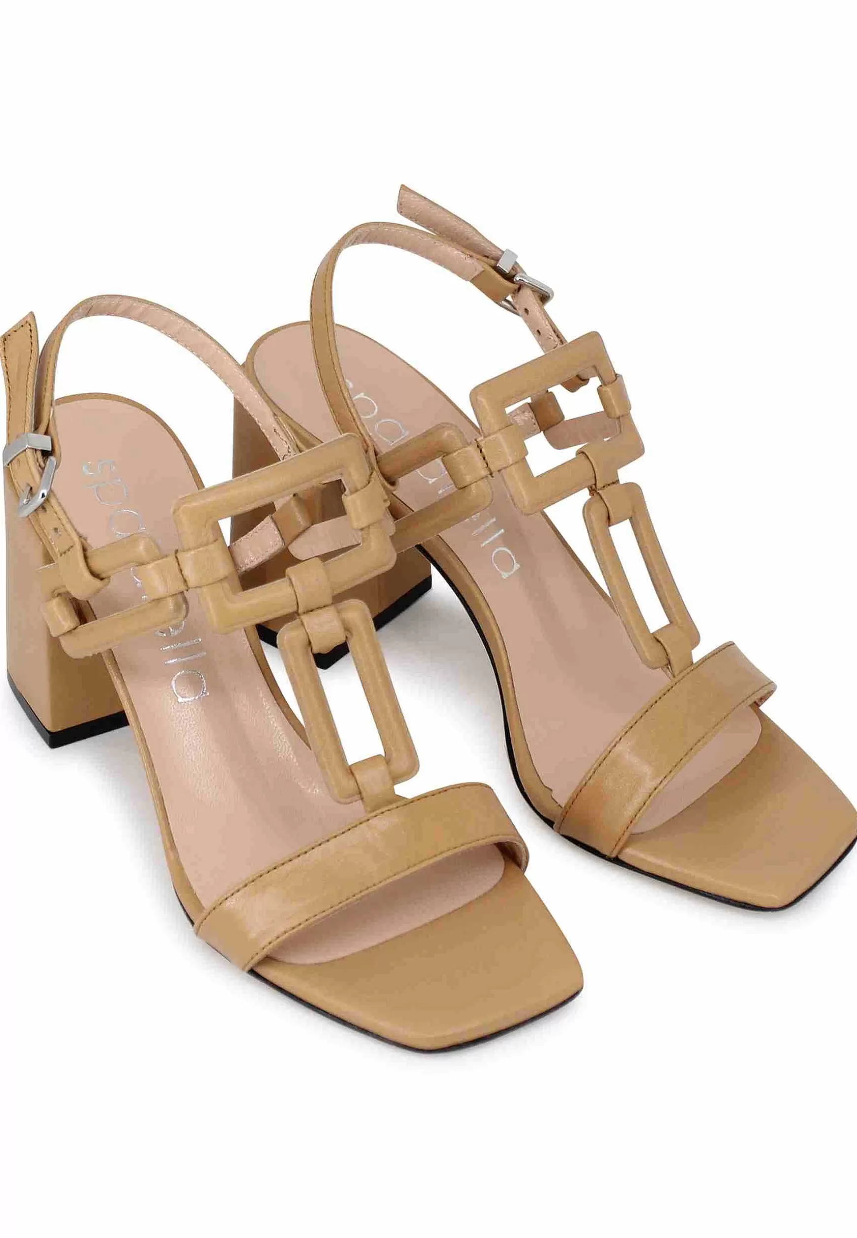 Sandali Slingback Donna In Pelle Naturale Con Tacco Alto E Punta Quadra** Cheap